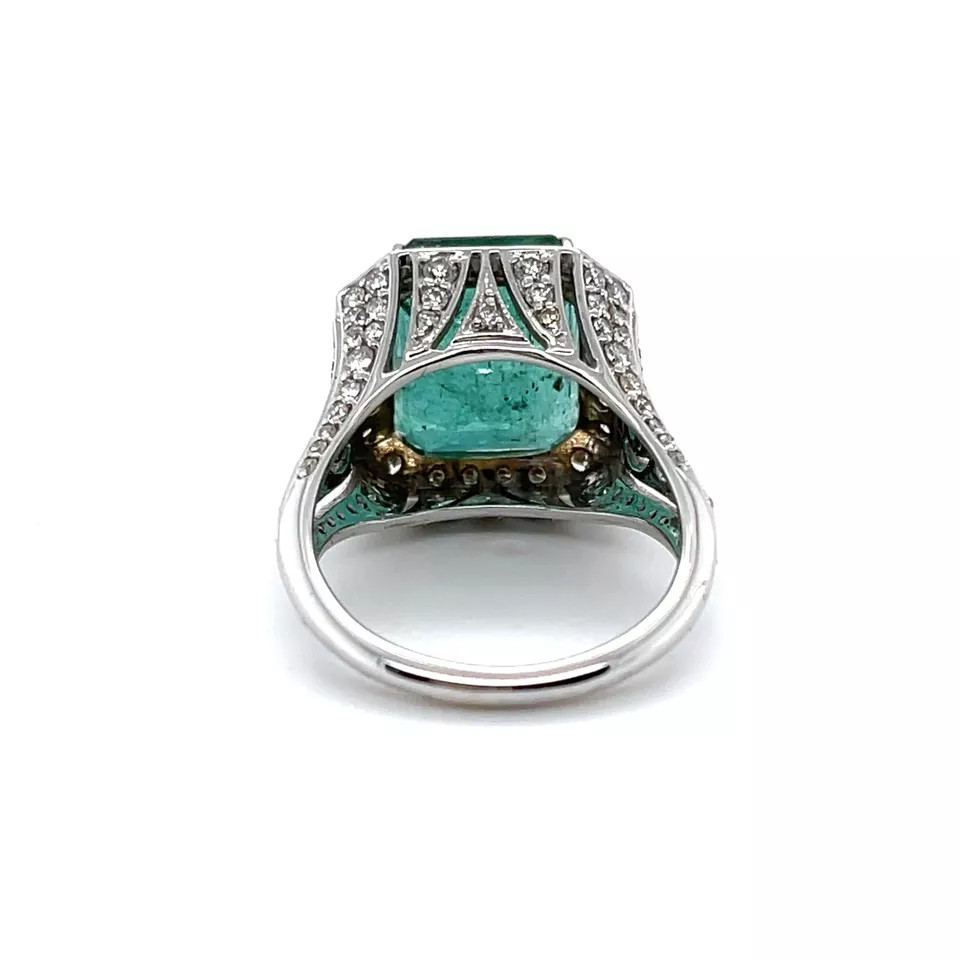 Featuring Pine Green Emerald Cut 7.98CT Emerald & Lab-Created 1.5CT Diamond Ring
