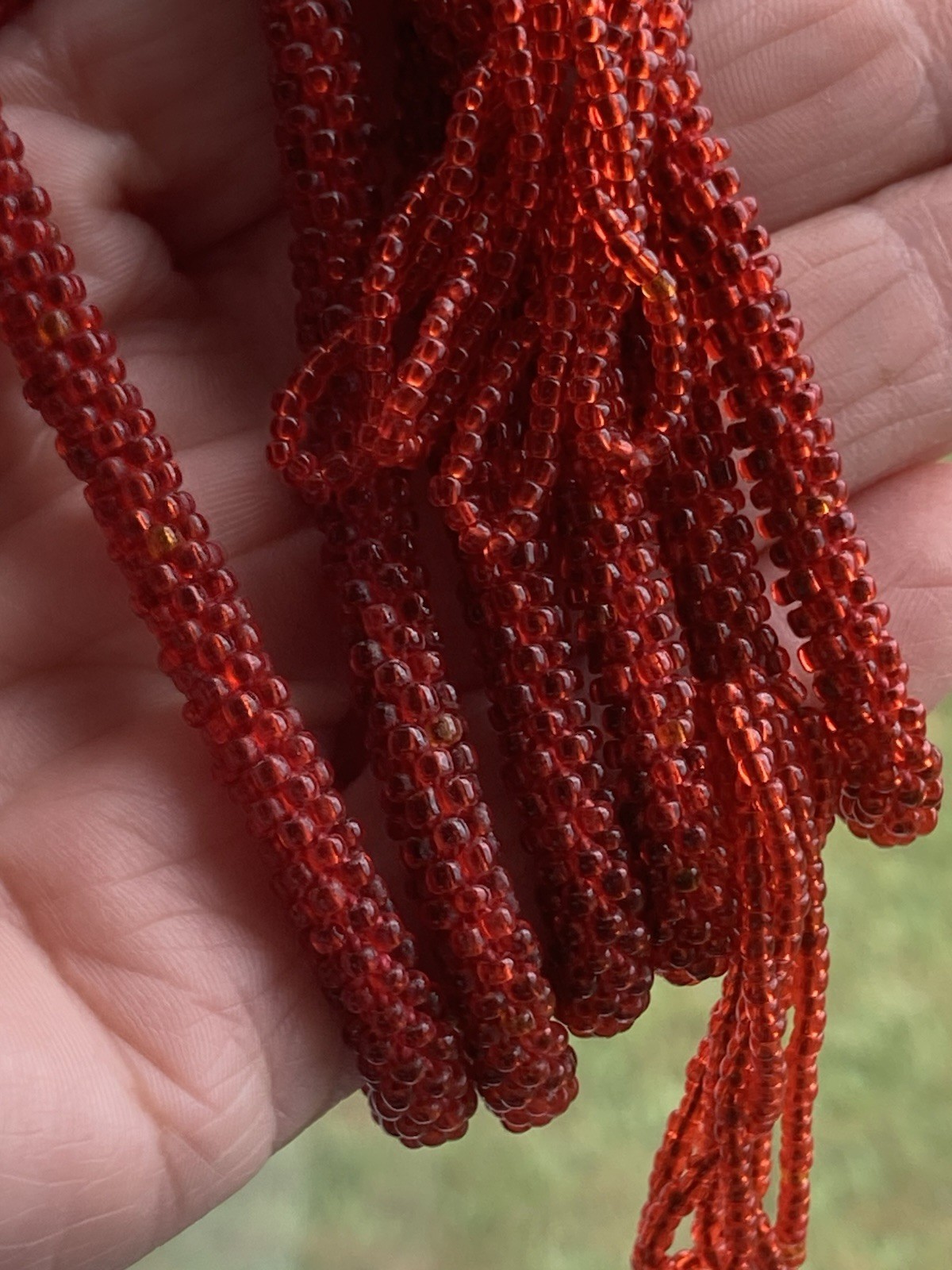 Vintage Lariat Necklace Flapper Red Beaded Tassel 45” Soft Lightweight Easy