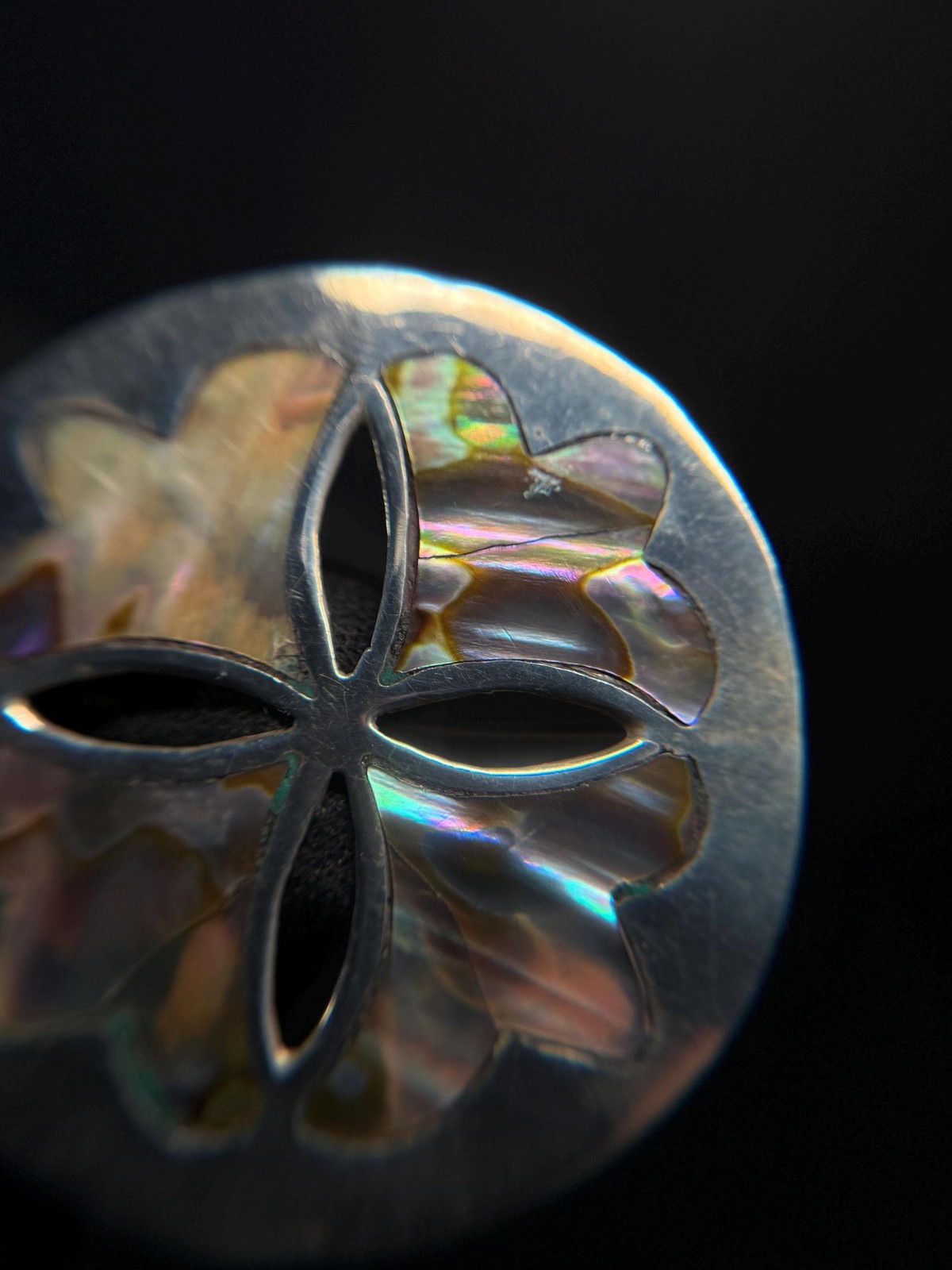 Taxco EMI Sterling Silver Abalone Sand Dollar Brooch Pendant Mexico