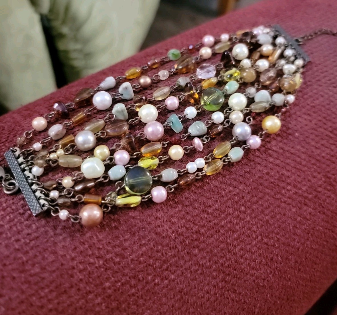 9 Strand Faux Pearl & Bead Wrap, Non-Stretch Bracelet Multi Stone Multi Color