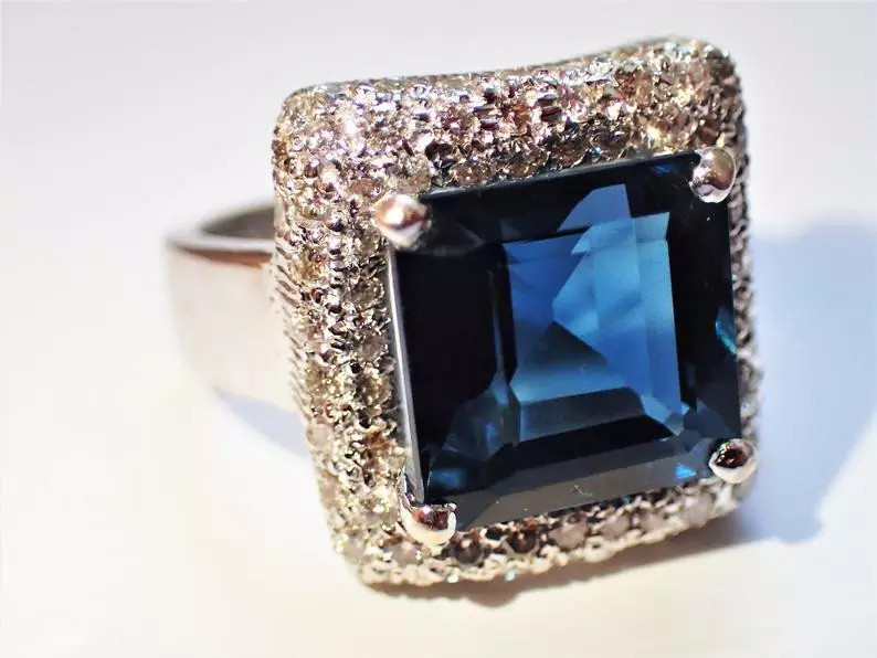 Huge 7.98CT Asscher Cut Teal Peacock Blue Spinel & White CZ 925 SS Wedding Ring