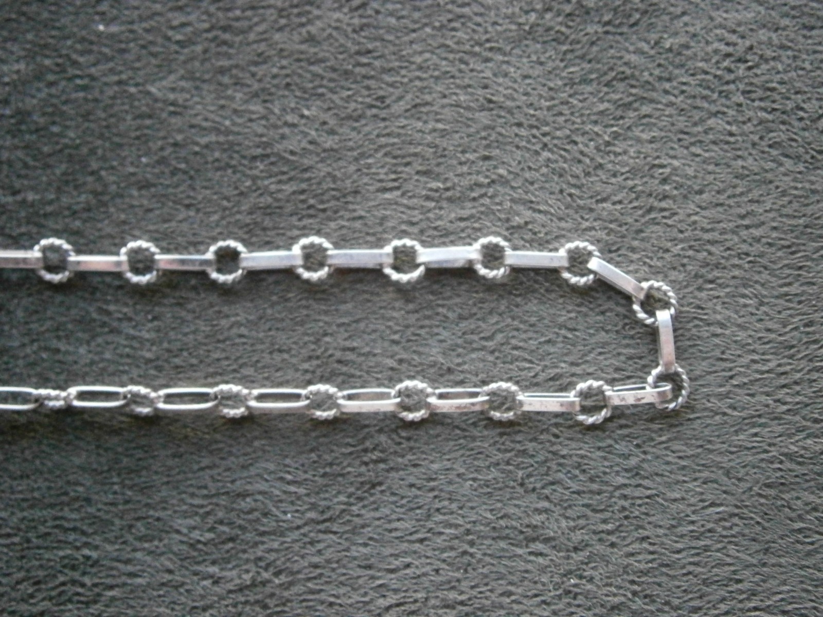 Dainty Textured Bar & Rope Link Chain Vtg 800 Silver Charm Bracelet 7.5″ ~ 2.5g