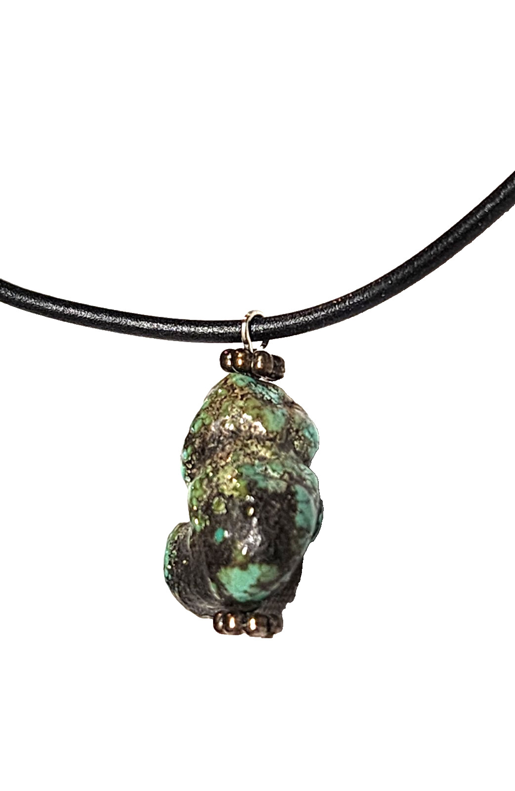Vintage Natural South-Western Turquoise Bead Pendant Necklace 19″ Black Cord