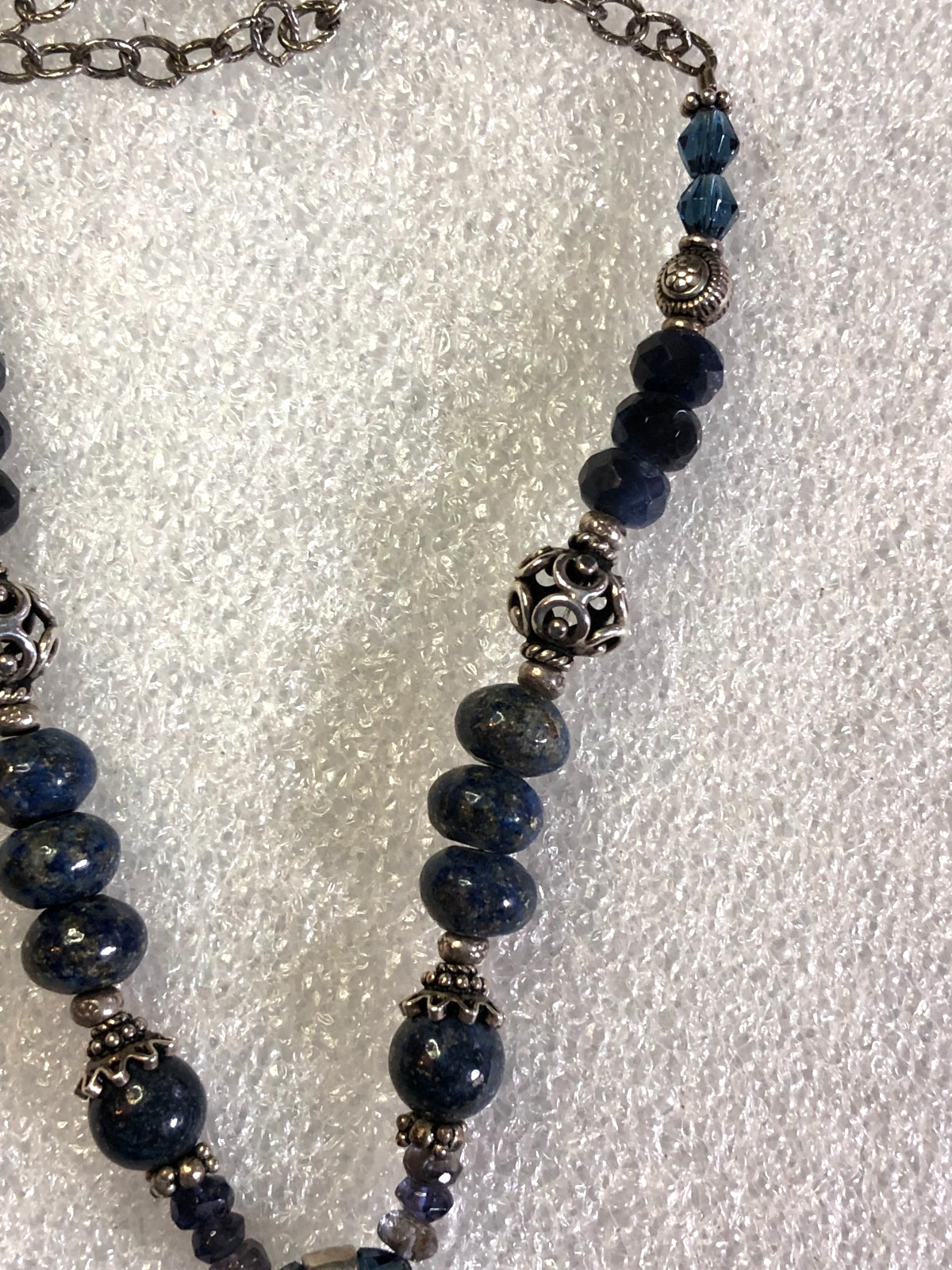 Vintage Sterling Silver Lapis Bead Necklace Boho Natural Blue Gemstones 19″ 6060