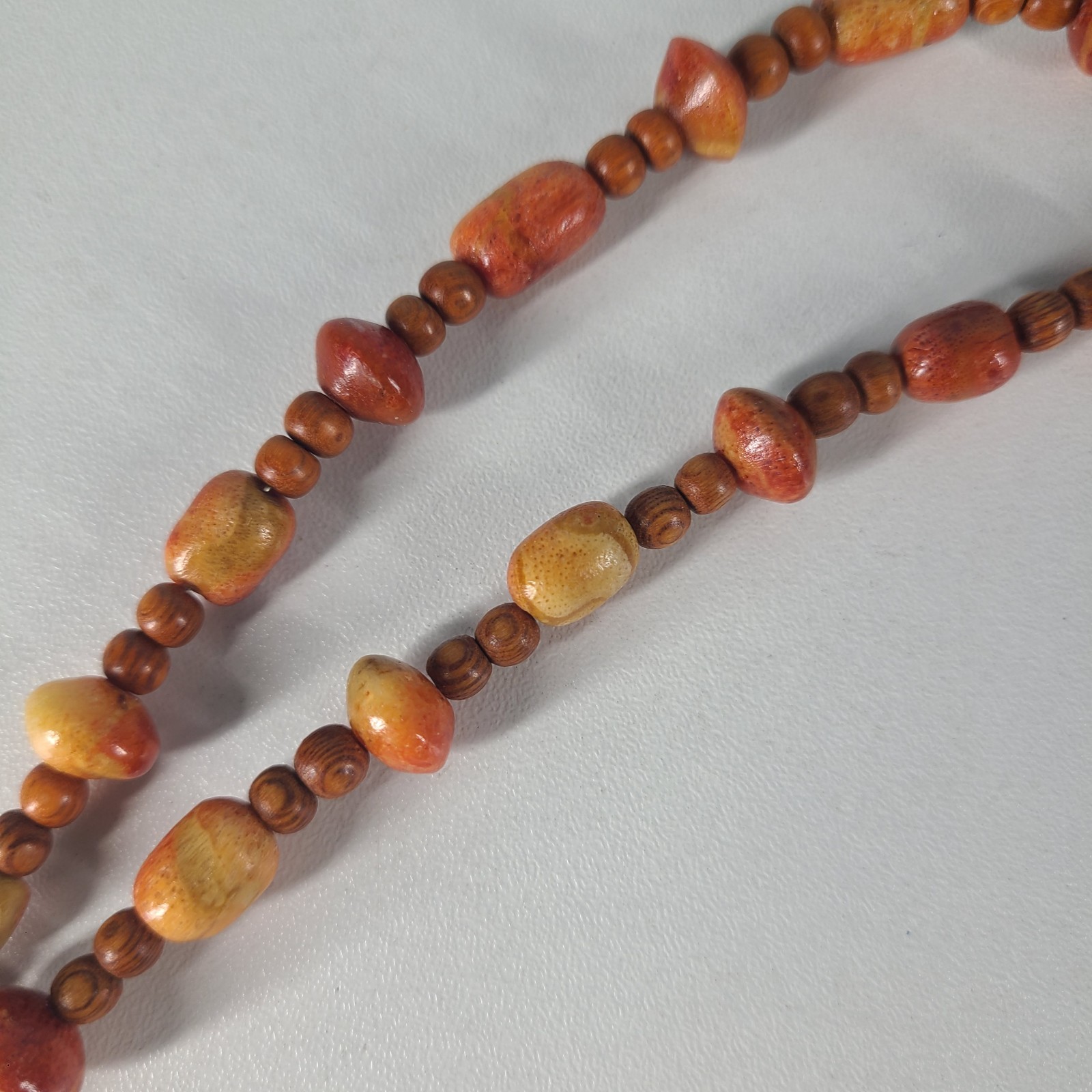 27” Genuine Apple Coral and Wood Beads Necklace – Orange