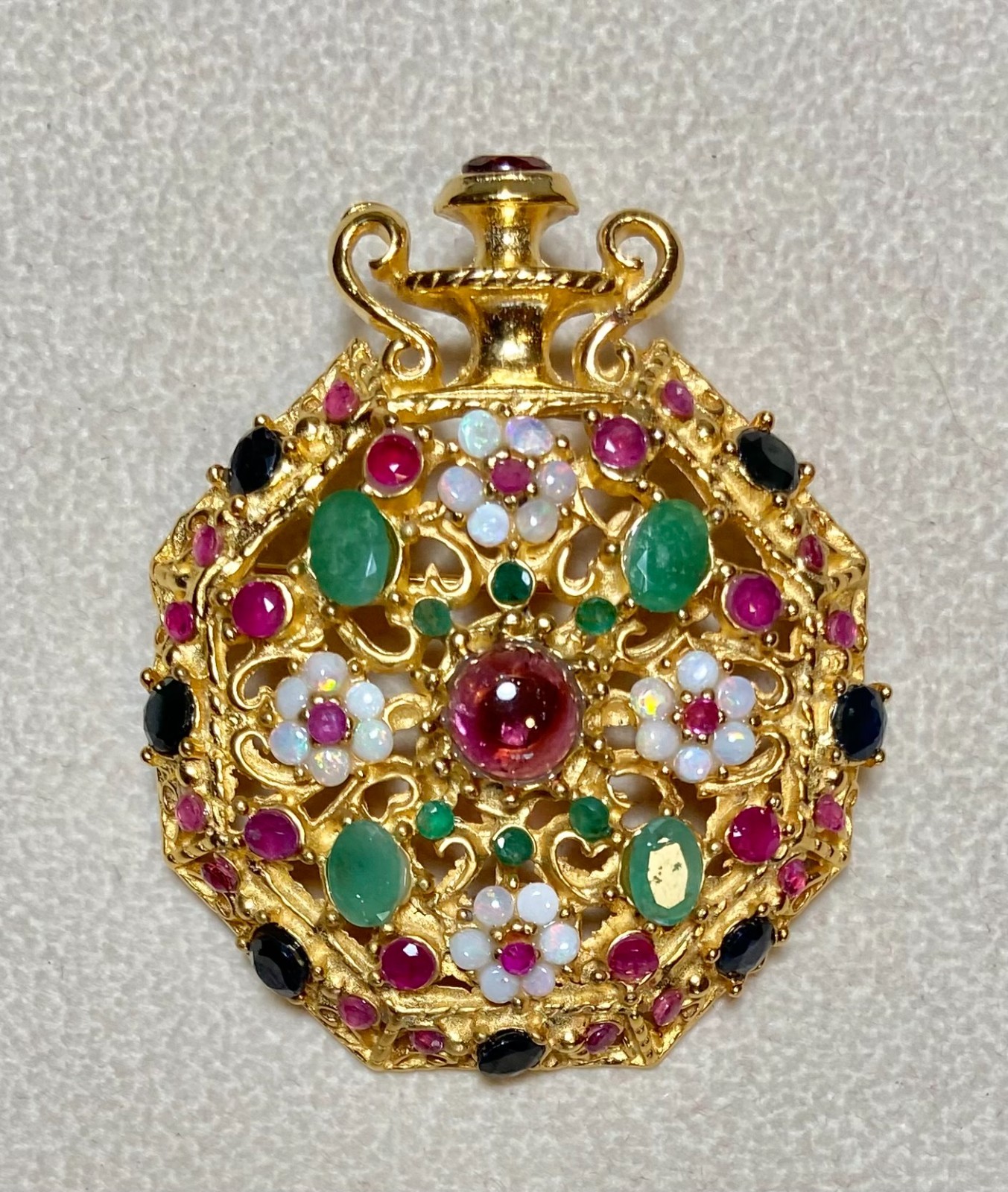 AUTHENTIC SWOBODA WATCH PIN / PENDANT ~ GENUINE EMERALD, SAPPHIRE, RUBY, OPAL!