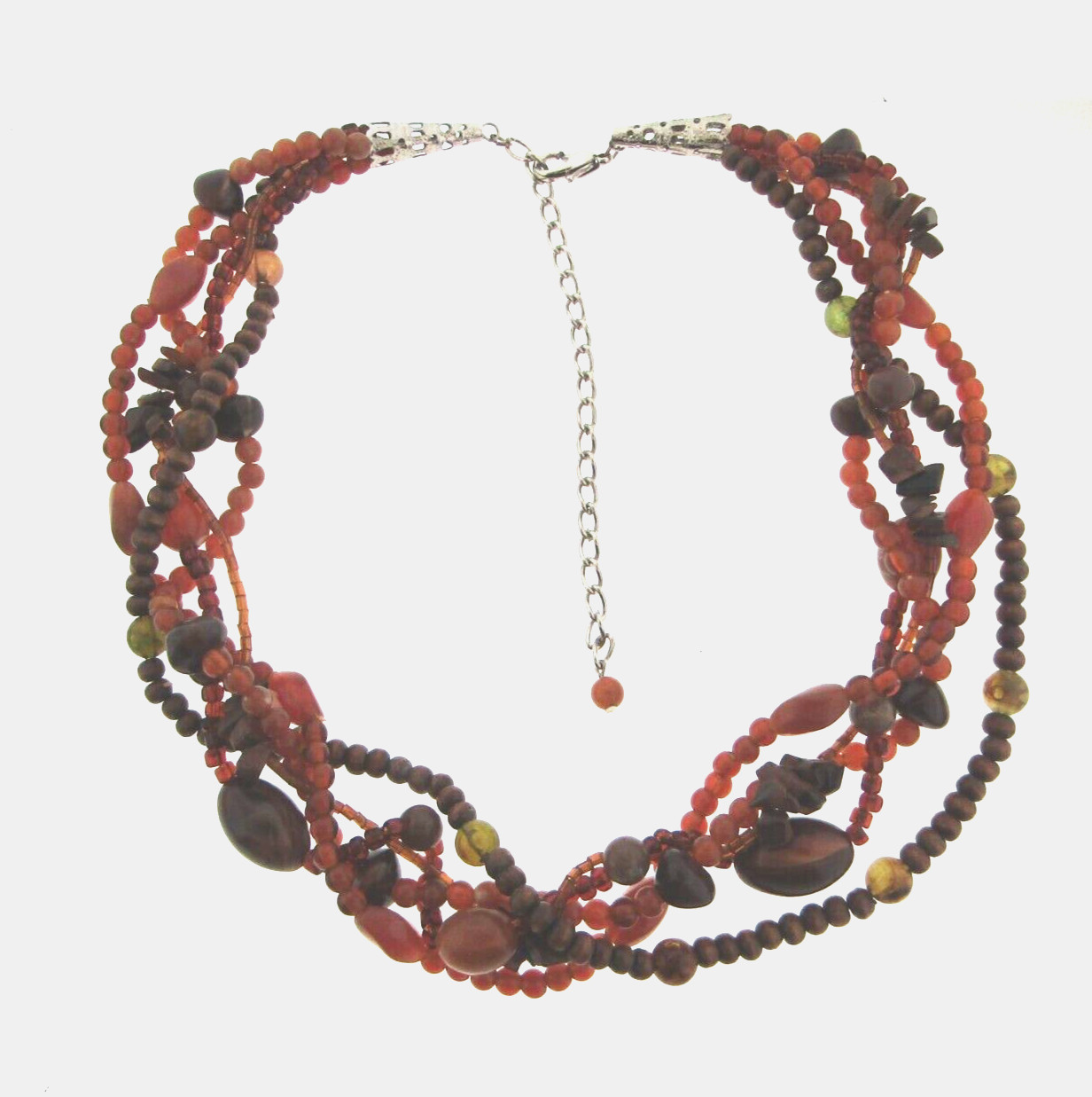 Vintage 5 Strand Lucite Beaded Necklace Wood and Tiger’s Eye