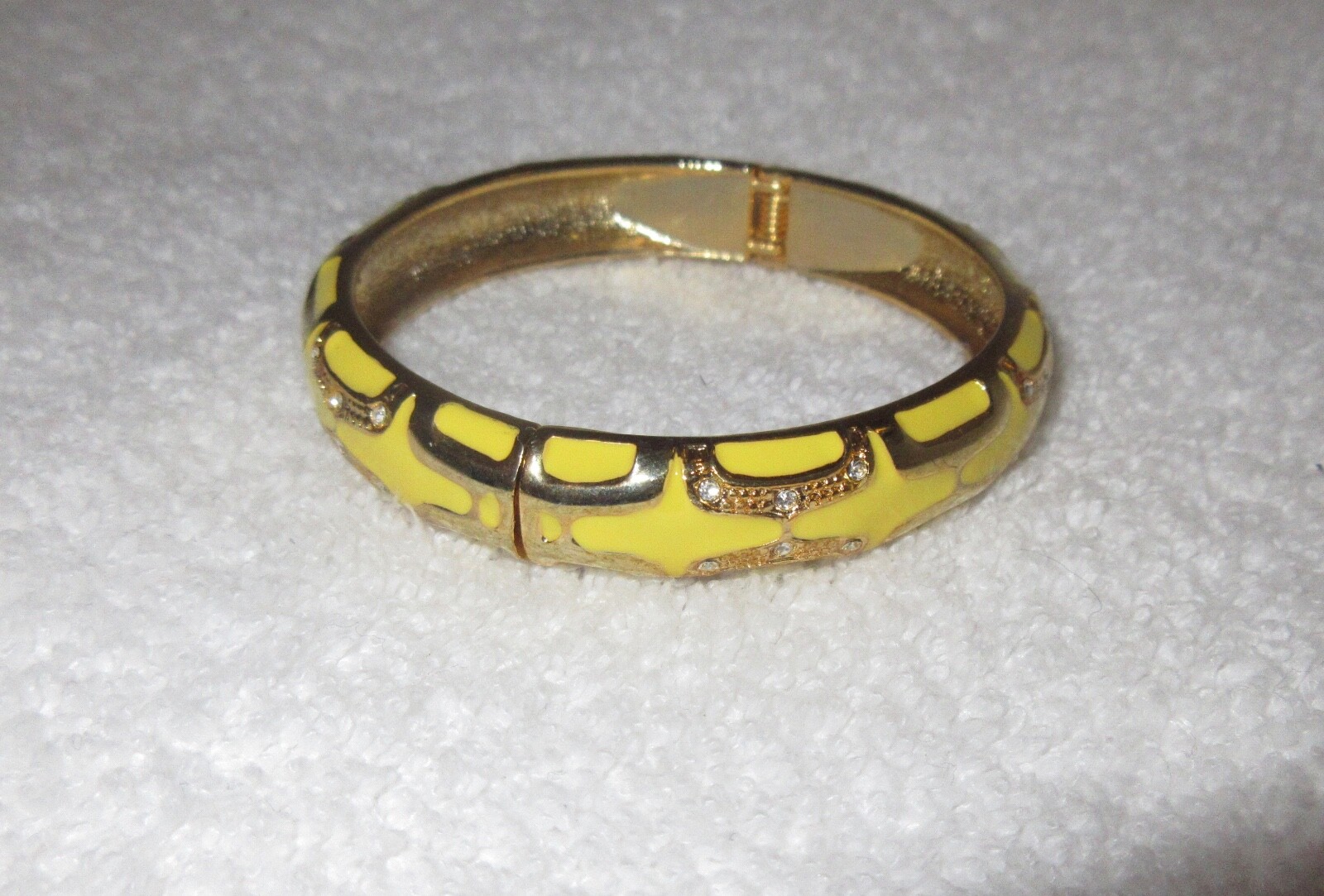 Yellow Enamel Crystal Accent Geo Bangle Bracelet Gold Tone or Plated –Superb!
