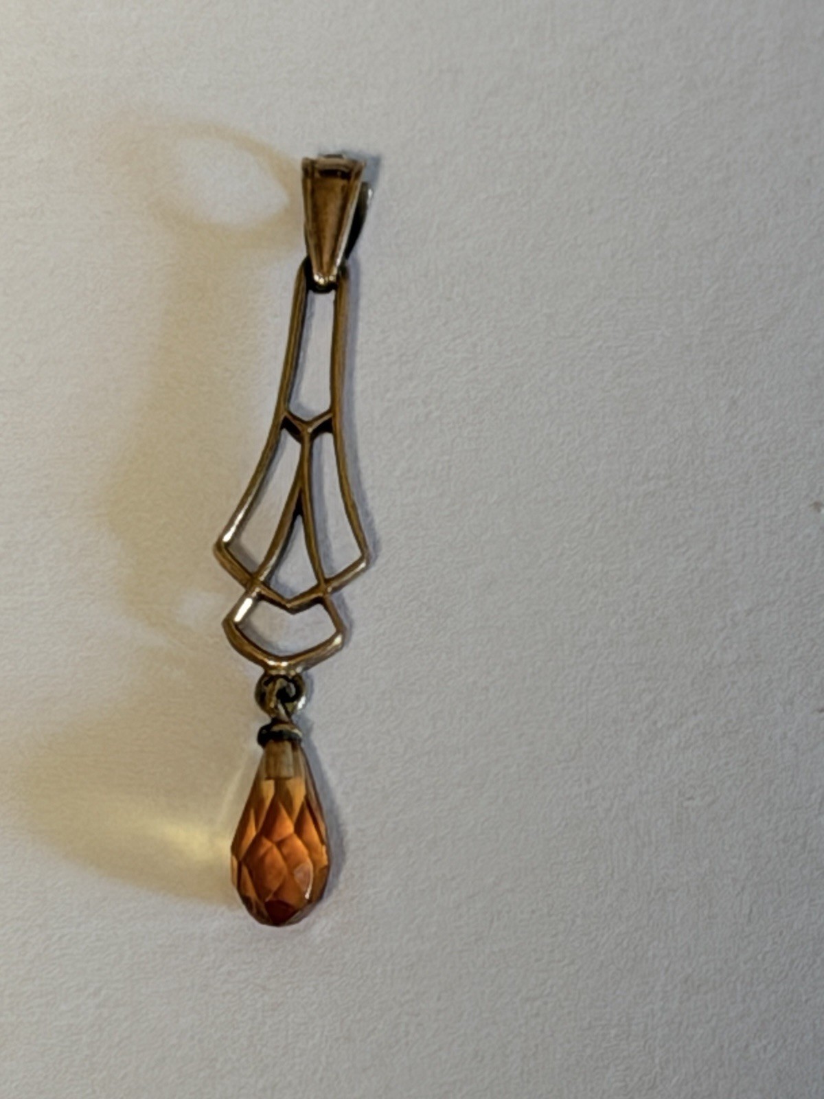 Vintage Circa 1920’s Lavalier, 10 Kt Gold With Citrine Briollete Drop