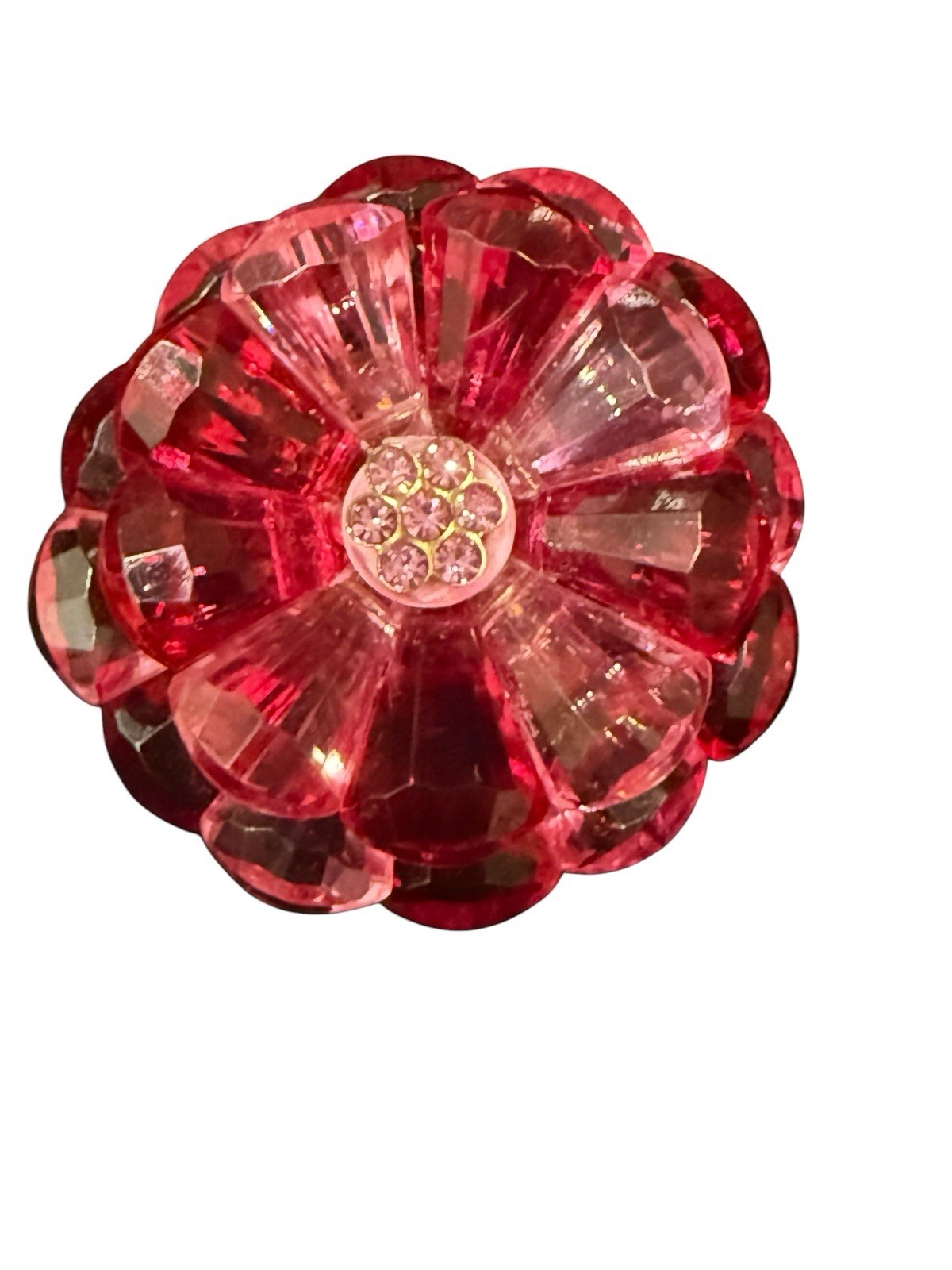 Signed Germany Pink, Red, Fuchsia Mid Century Vintage Lucite Flower Brooch
