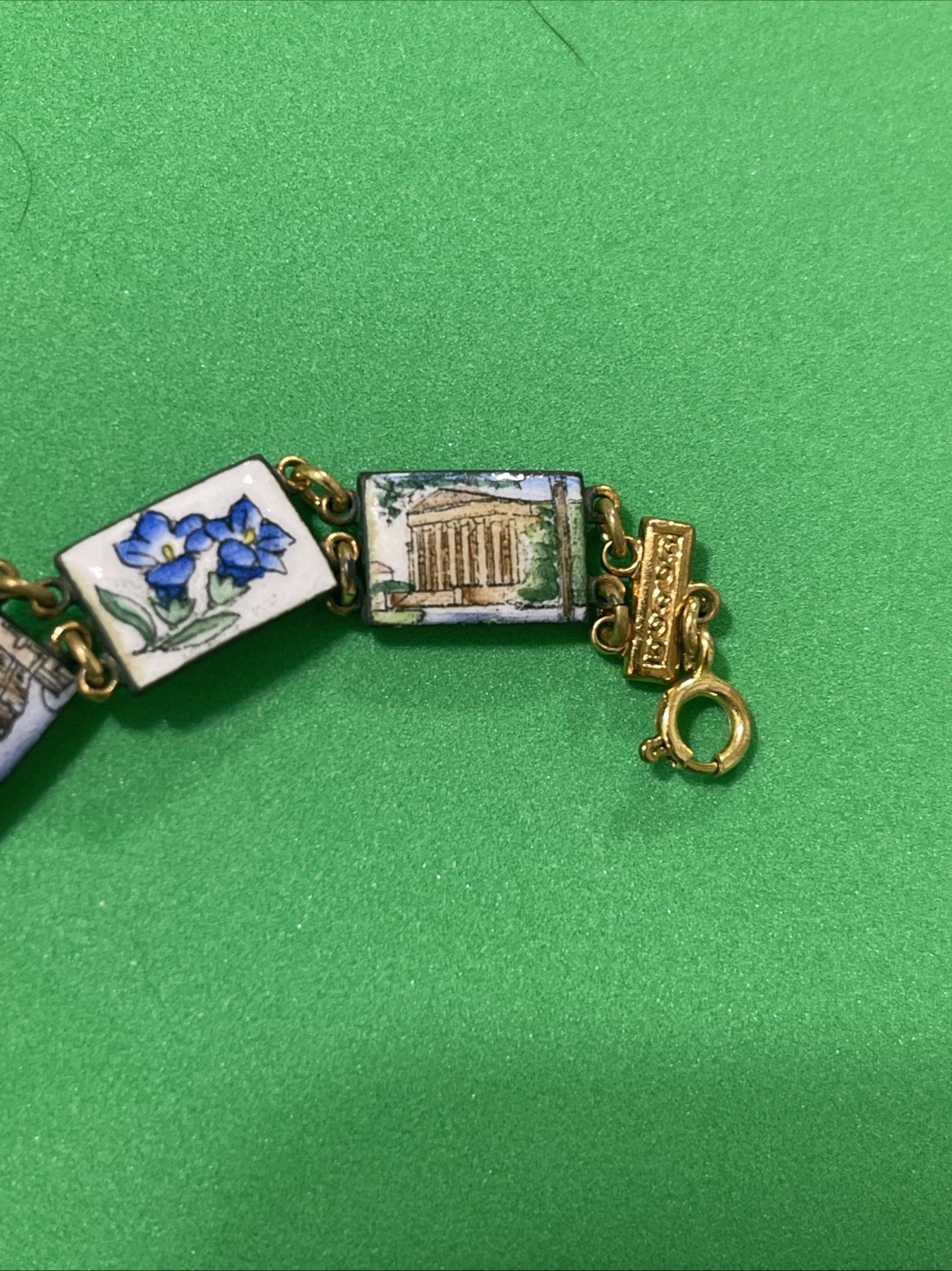 Vintage Enamel Budapest Souvenir Bracelet Showing Buildings & Colorful Flowers