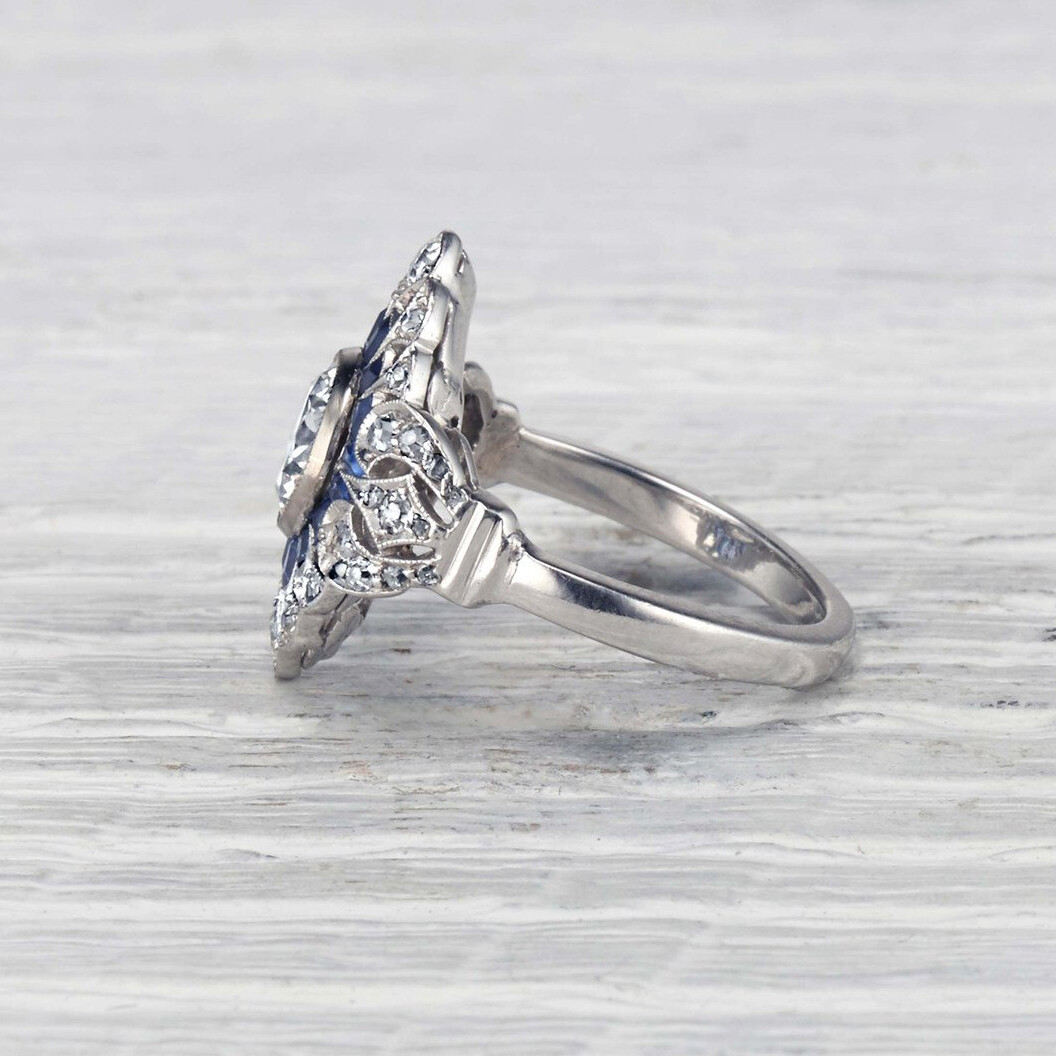 New Art Deco 1.40Ct White Round Cut Simulated Diamond Engagement 925 Silver Ring