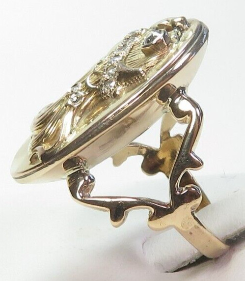 Art Nouveau 1900’s Diamond 13K/10K Yellow Ring Size 4.25 UK-H1/2 .876″x.653″