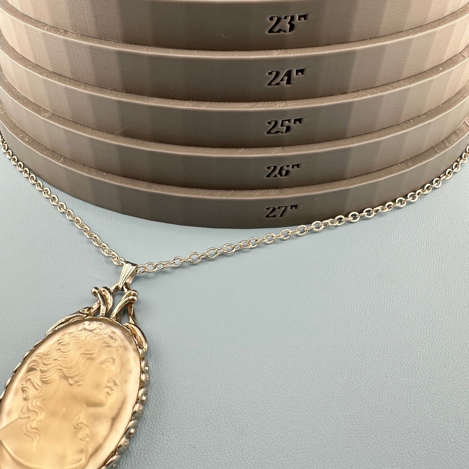 Vintage Frosted Opaque Glass Cameo Pendant Necklace Silver Tone Off White 28″
