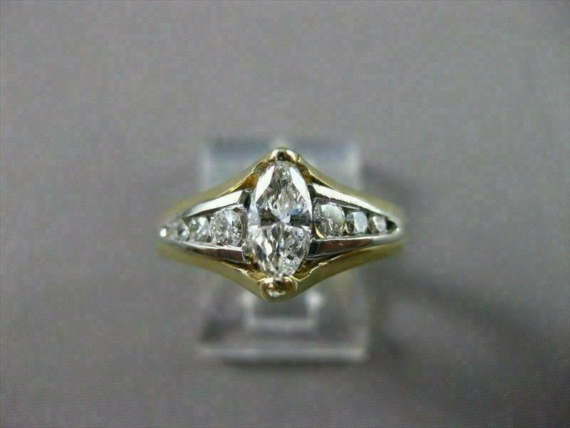 ESTATE .85CT DIAMOND 14K 2 TONE GOLD MARQUISE TENSION SET ENGAGEMENT RING #16335