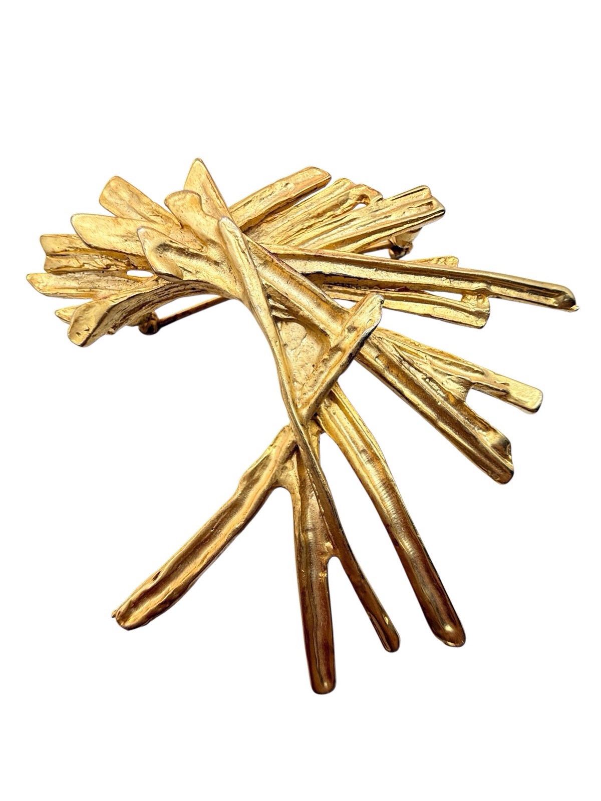 MCM Brutalist Brooch Haystack Matte Gold Tone Modernist Abstract Large VTG Pin 1