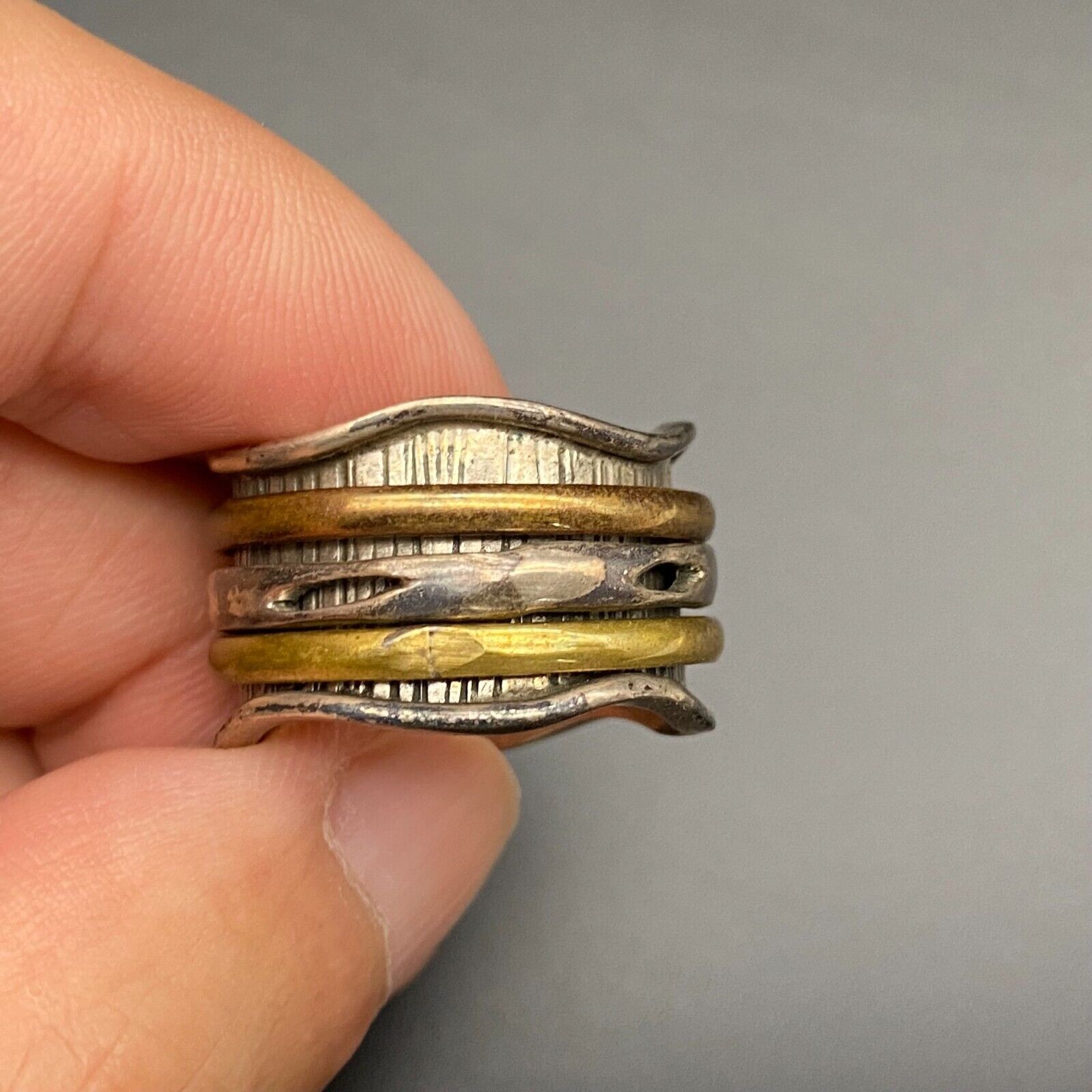 Vintage Mixed Metal Spinner Ring Sterling Silver Ring Size 7