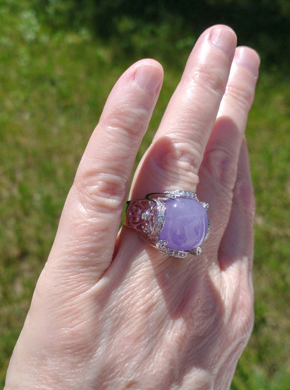 J Esposito Lavender Jade Ring 925 Sterling Silver CZ Accents Sz 8