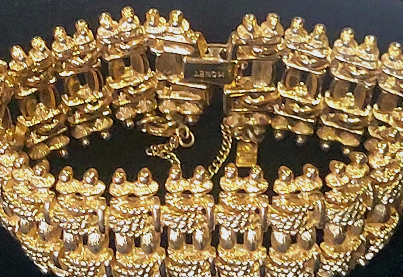 Vintage Monet Wide Link Statement Bracelet Safety Chain Double Clasp 7″ Goldtone