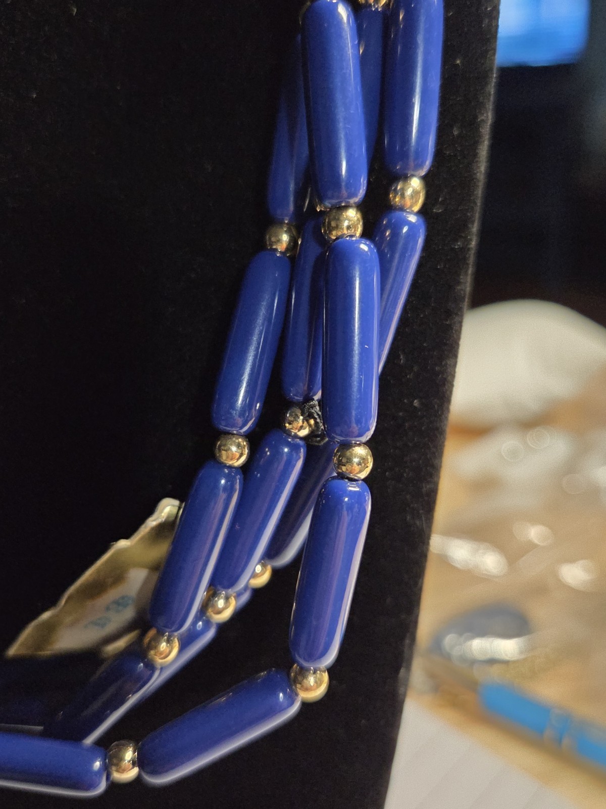 NWT Vintage Royal Blue Tacoa Lucite Beaded 16″ Necklace Gold Tone Spacers