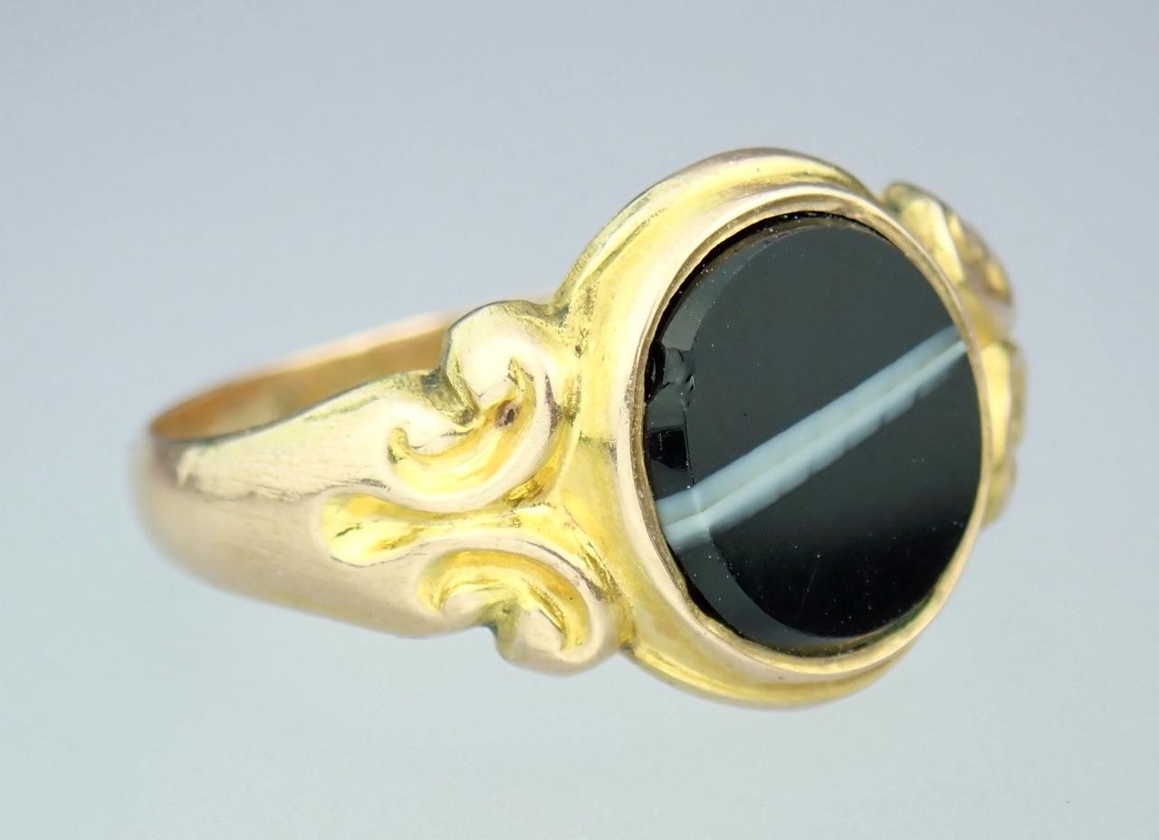 Fine Antique Edwardian Solid 9K Rose Gold Banded Agate Signet Pinky Ring 1904 8