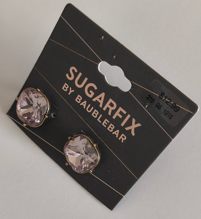 SUGARFIX BY BAUBLEBAR Earrings SOFT PINK CUT STONE Gold Tone Setting NWT