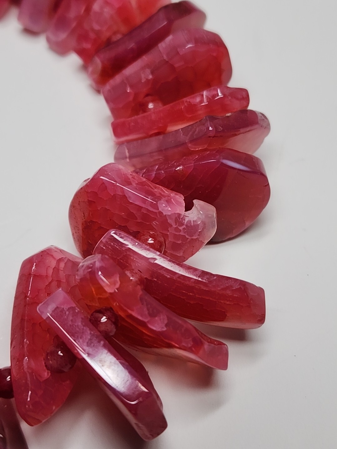 Gorgeous Pink Crackle Agate Stone .925 Clasp Statement Beaded Necklace 148g