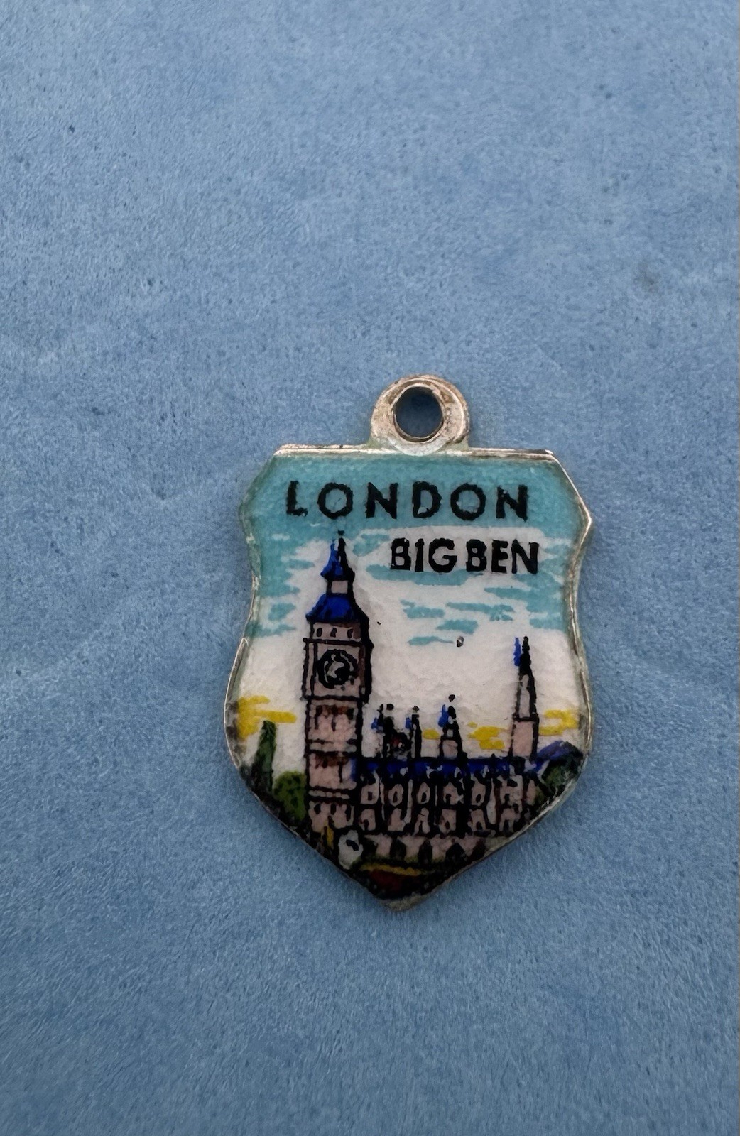 Vintage 925 Sterling Silver Big Ben Clock Tower London England UK Shield Charm