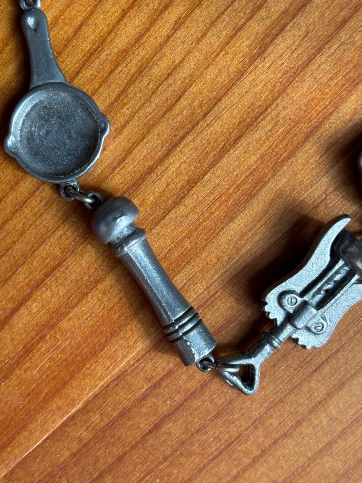 Vintage J. Clift Pewter Bracelet Chef Theme Linked Charms Cook Kitchen 7-1/2in