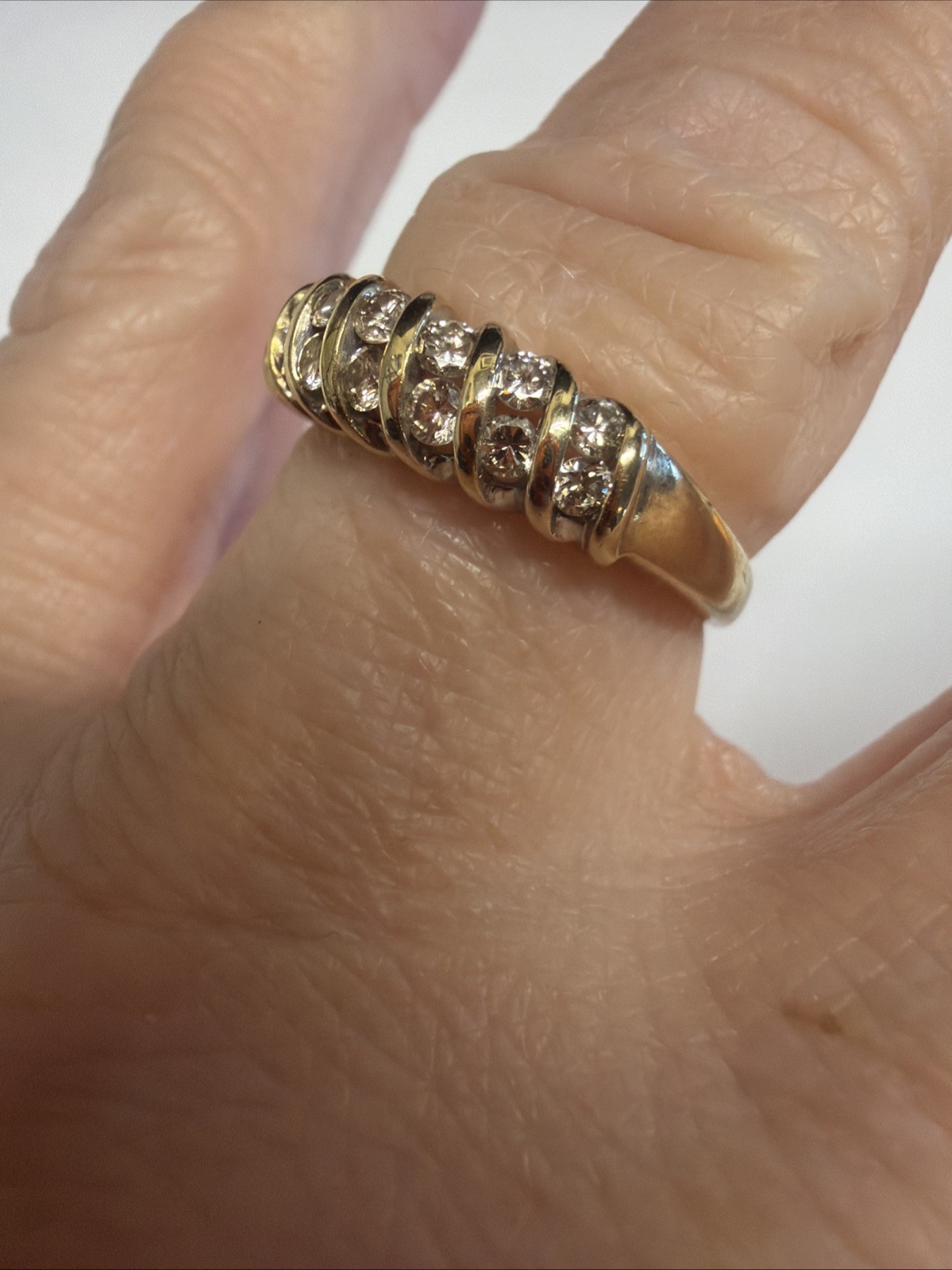 Vintage 10k 2 Row Tension Set Champagne Diamond Ring Size 8
