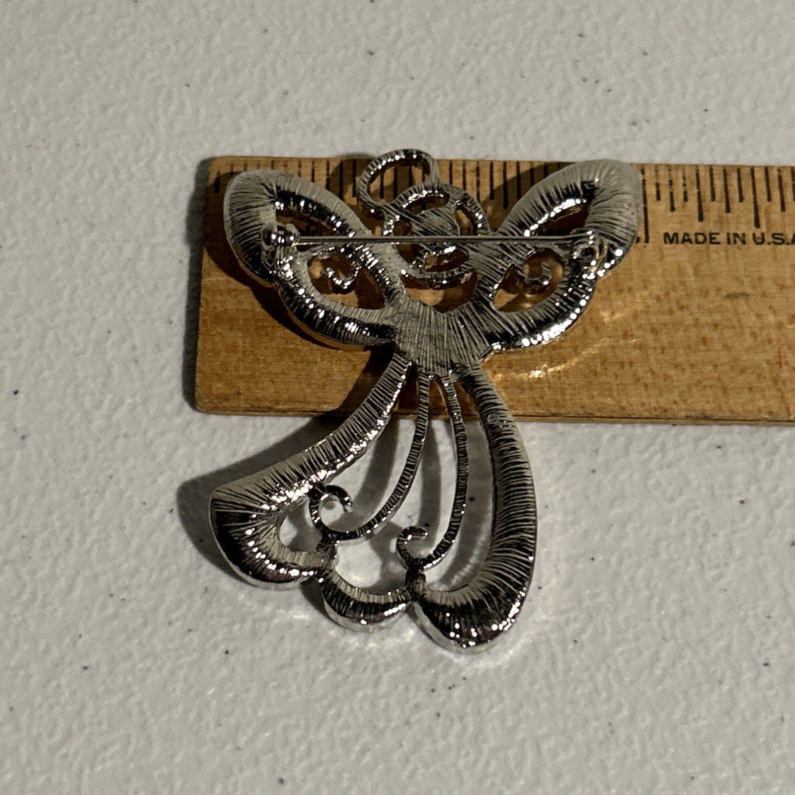 Angel Crystal Brooch Silver approximately 2 1/2” X 2”