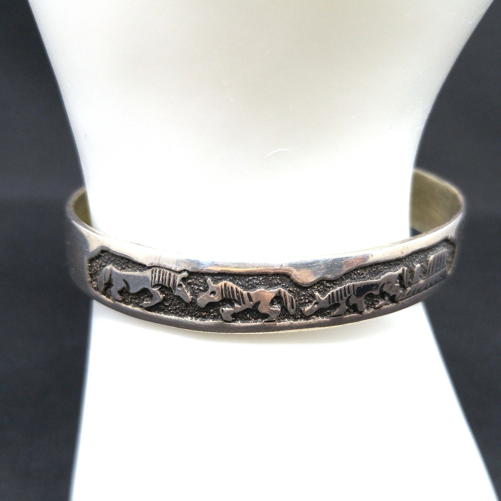 TSK Navajo Sterling Storyteller Child’s Cuff Bracelet – Horses & Daily Life