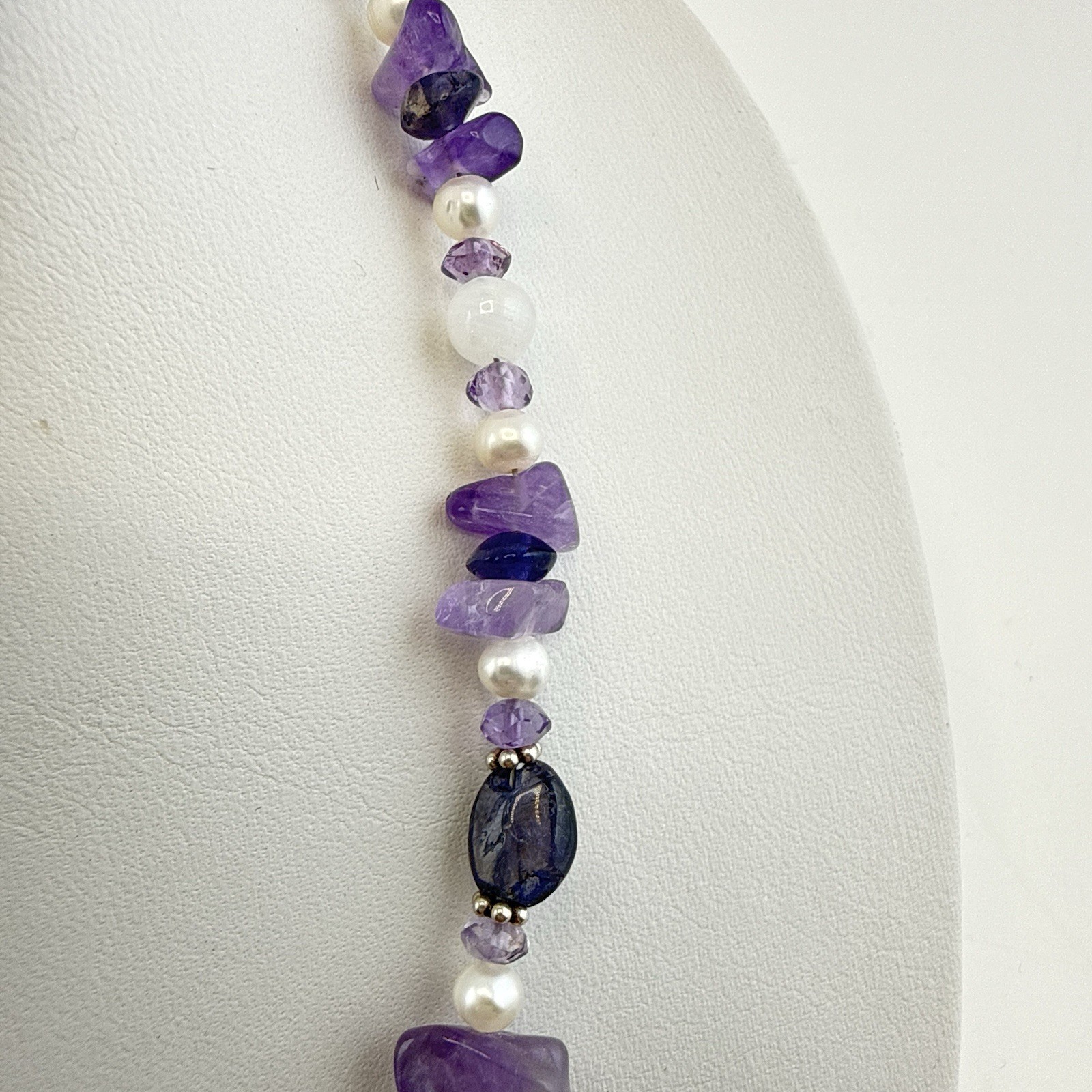 Sajen Necklace Amethyst Pearl Purple White Sterling Silver 925 Beaded Artisan