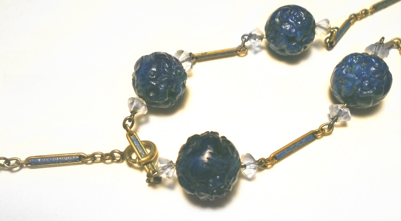 ART DECO MAX NEIGER Bros CZECH GLASS Enamel Y NECKLACE Convertible to CHOKER