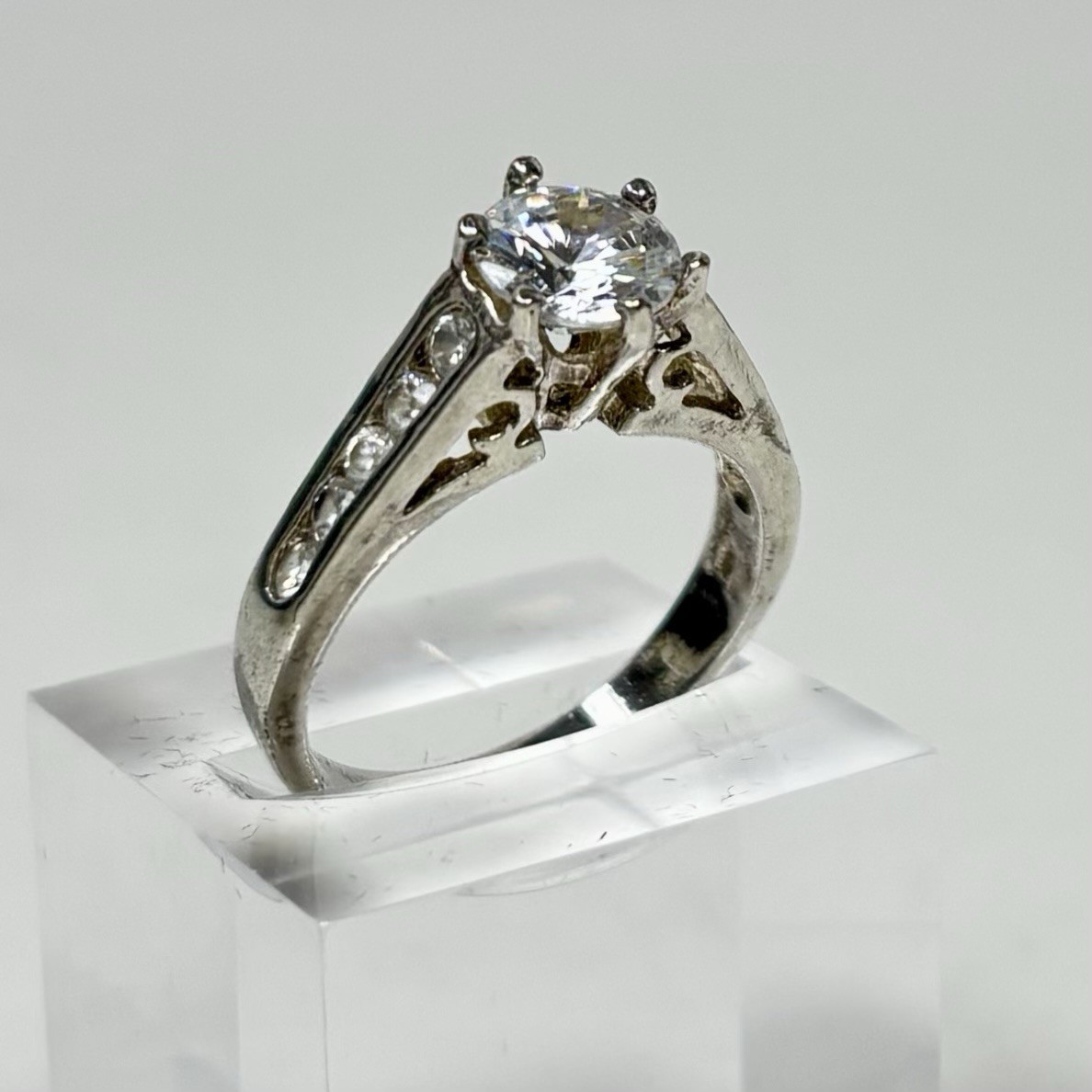 DBJ Ring Sterling Silver Filigree CZ Solitaire Channel Set CZs Size 7.75 Vintage