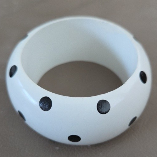 VINTAGE Chunky Bangle Bracelet White With Black Polka Dots