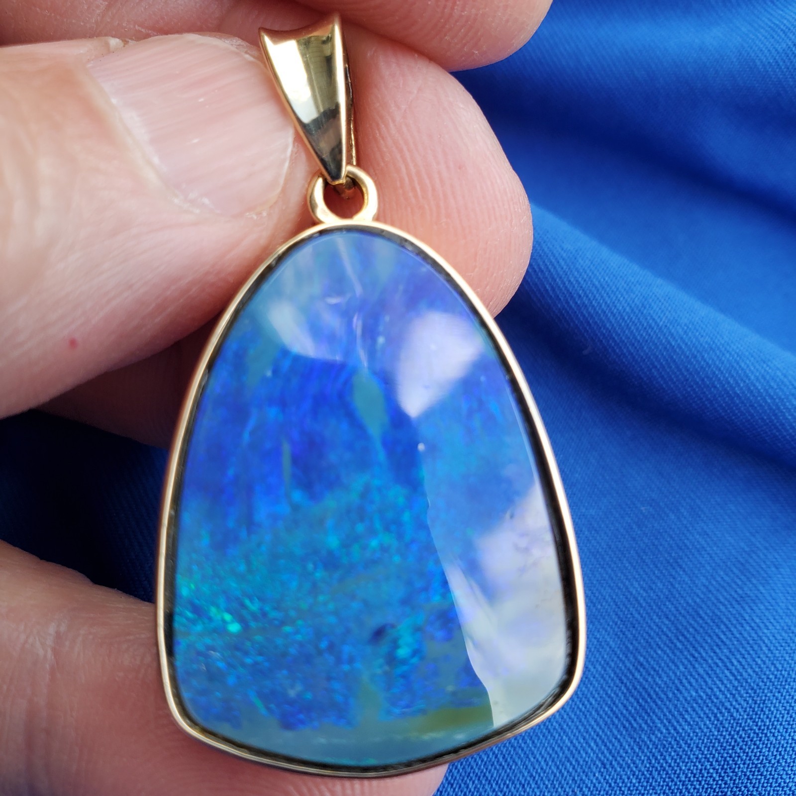 Original EARTH MINED Black Australian OPAL Bezel Set Pendant Deco SOLID 14K GOLD