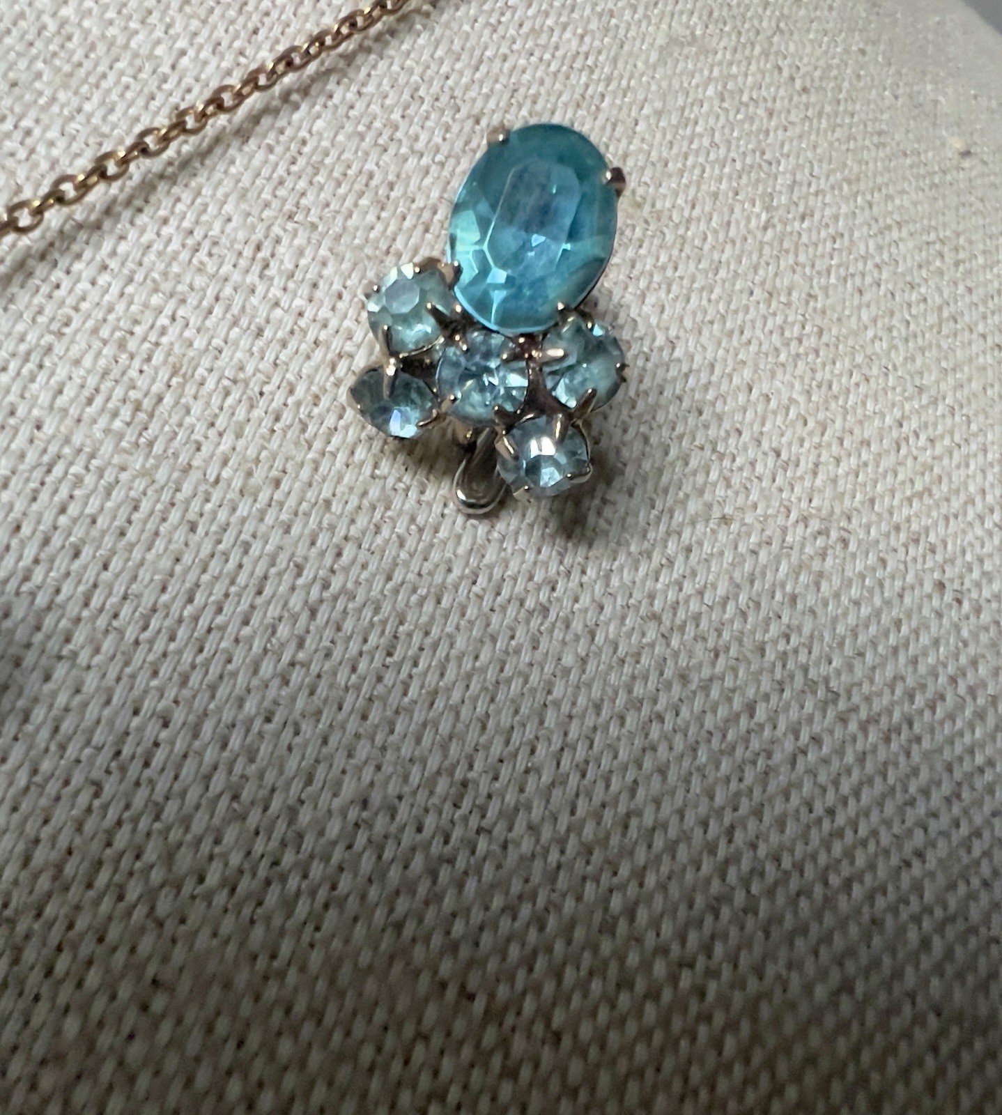 Vintage Aqua Rhinestone & Faux Pearl Jewelry Set – 3 Pieces – Gold Tone