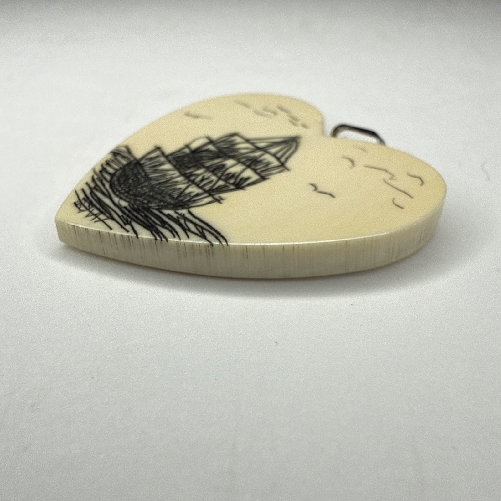 Vintage Scrimshaw Hand Etched Sailing Ship Pendant