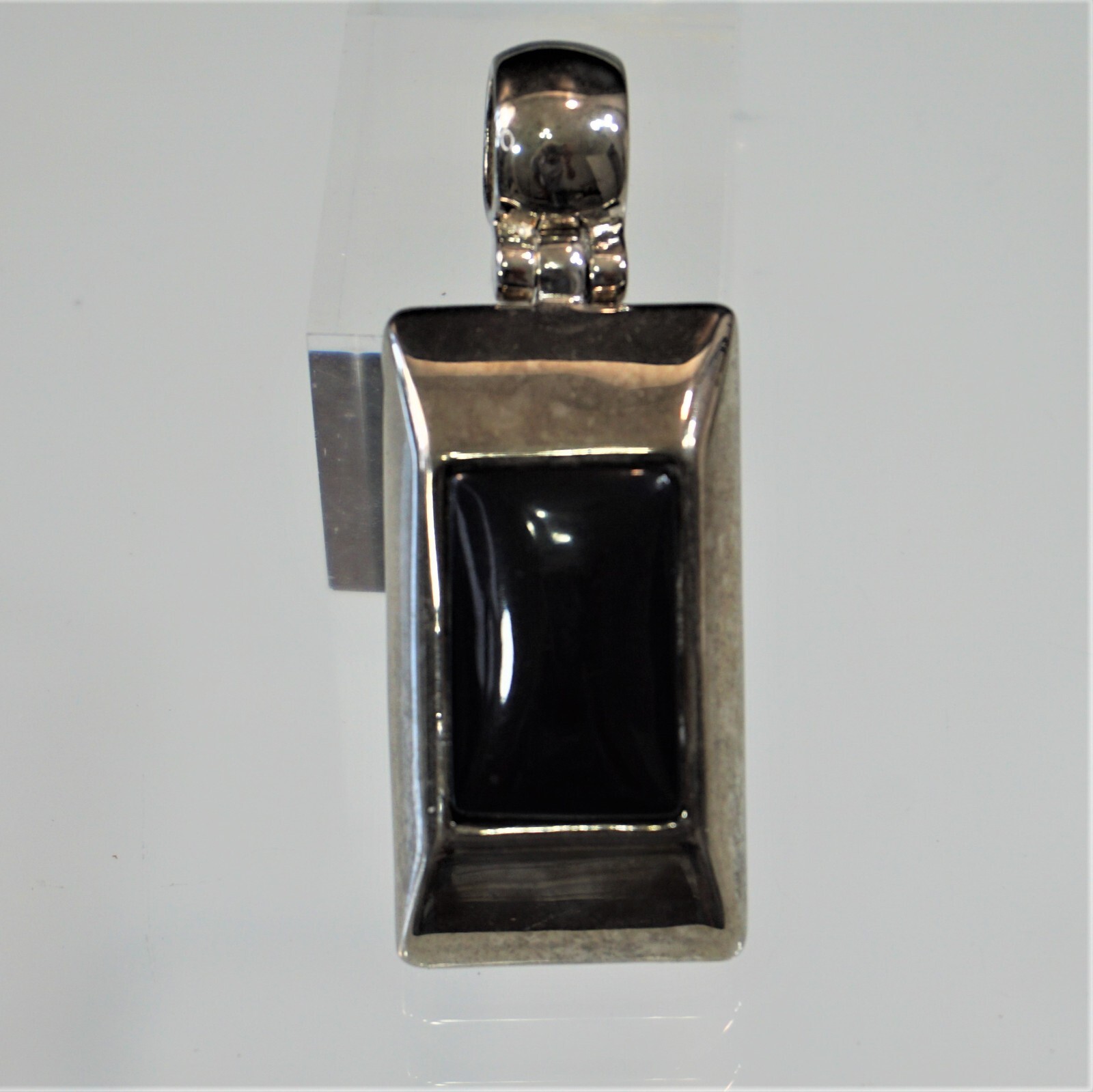 Vintage Modernist Pendant Unisex Silver Tone With Large Black Center