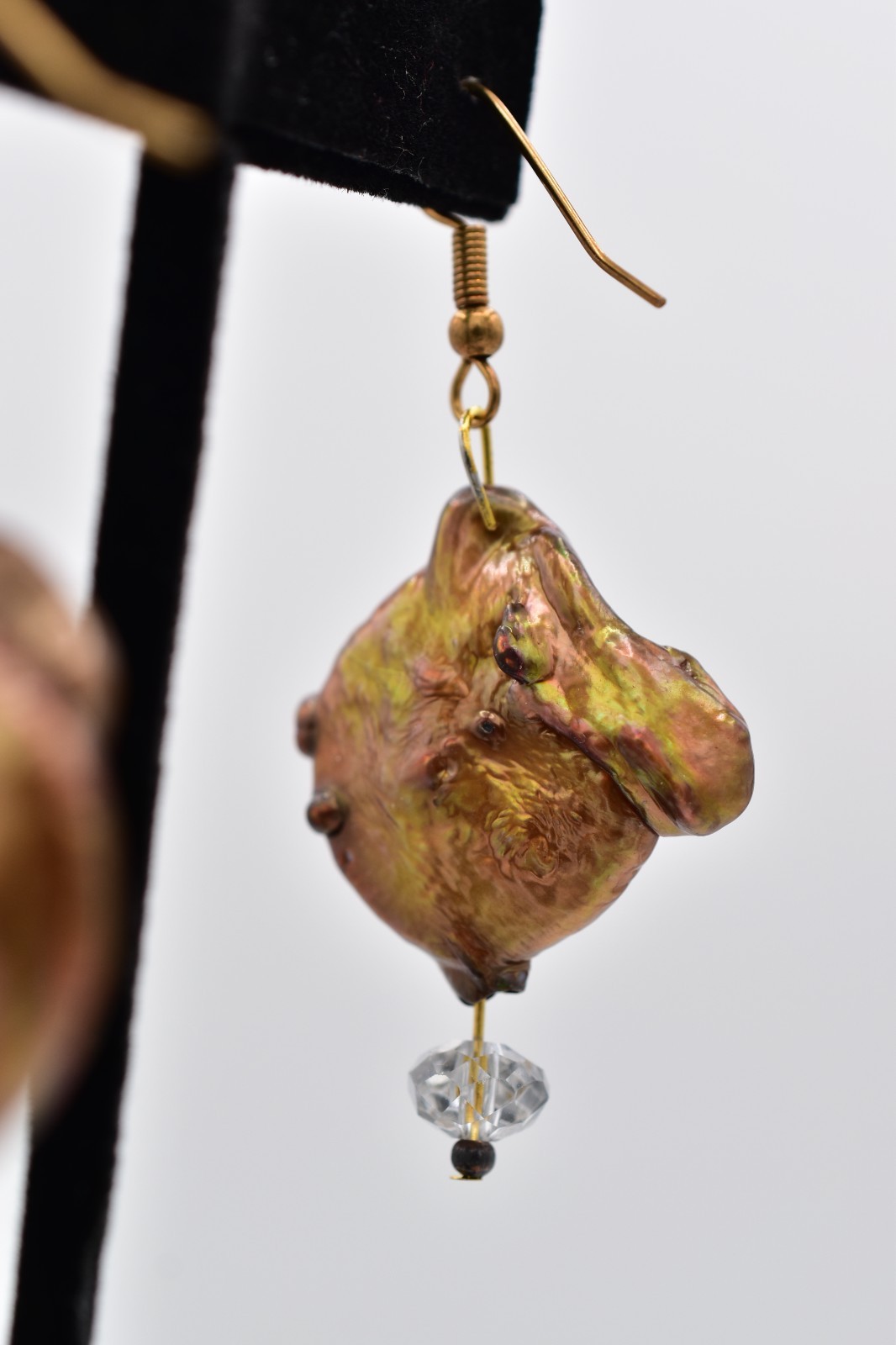 Vintage Baroque Pearl Dangle Earrings Iridescent Copper Freshwater Drop BinBK