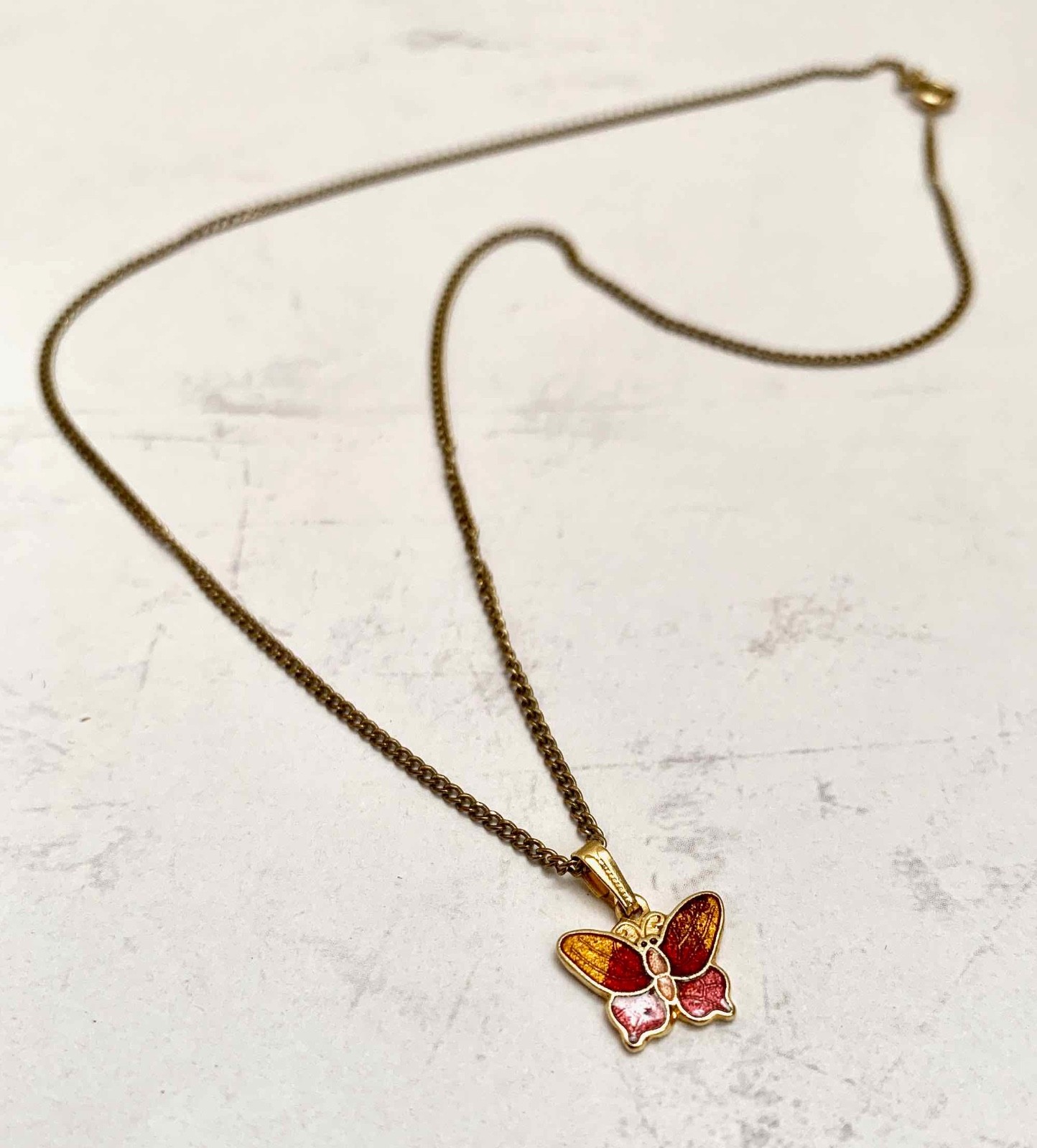 Butterfly necklace-enamel charm 1/20 12k gold fill whimsical fairy fantasy