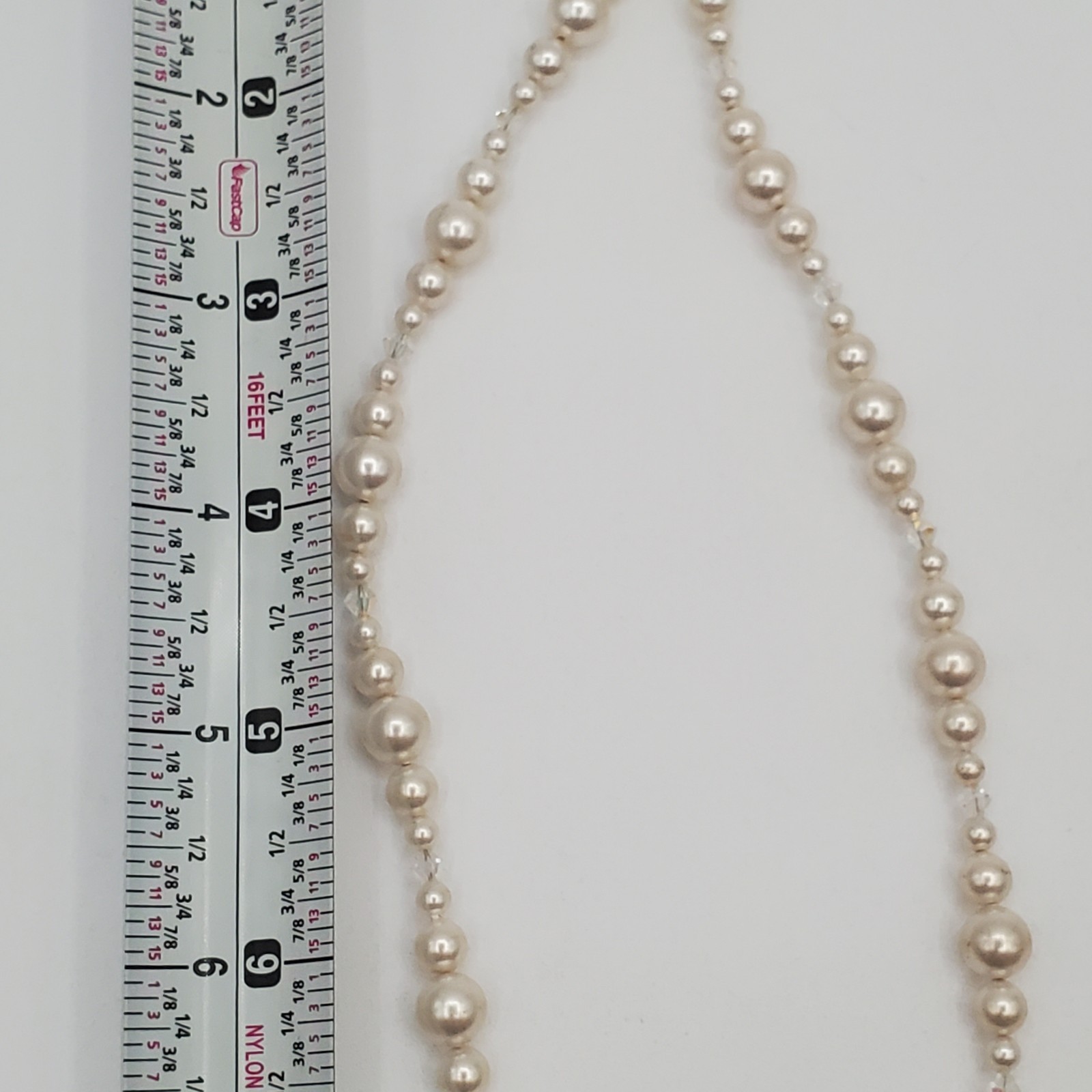 VTG 925 Faux Pearl Bicone Crystal Necklace 18in Sterling Silver 24gtw Estate