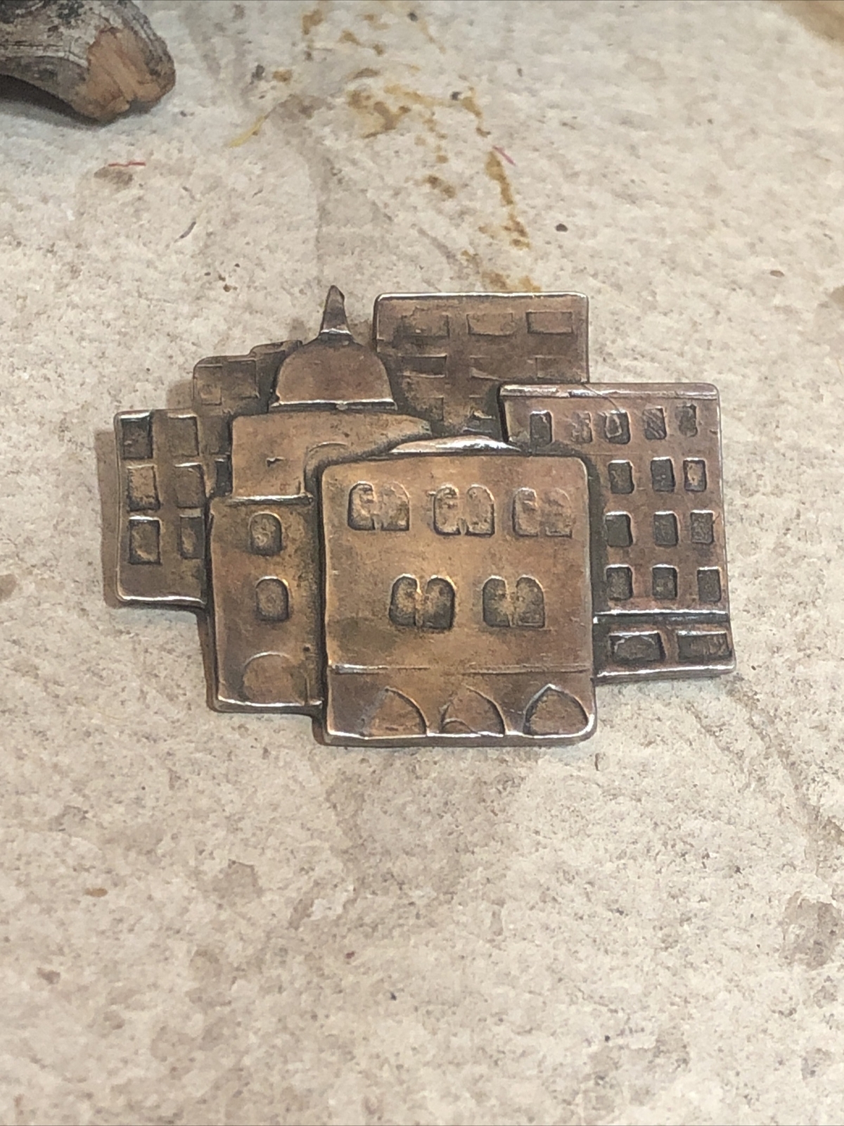 Vintage Signed 925 Sterling Silver City Cityscape Buildings Pin 9.8g