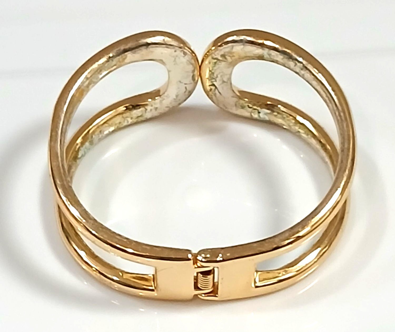 Vintage Gold-Tone Open Cuff Bracelet With Abstract Design & Hinged Closure