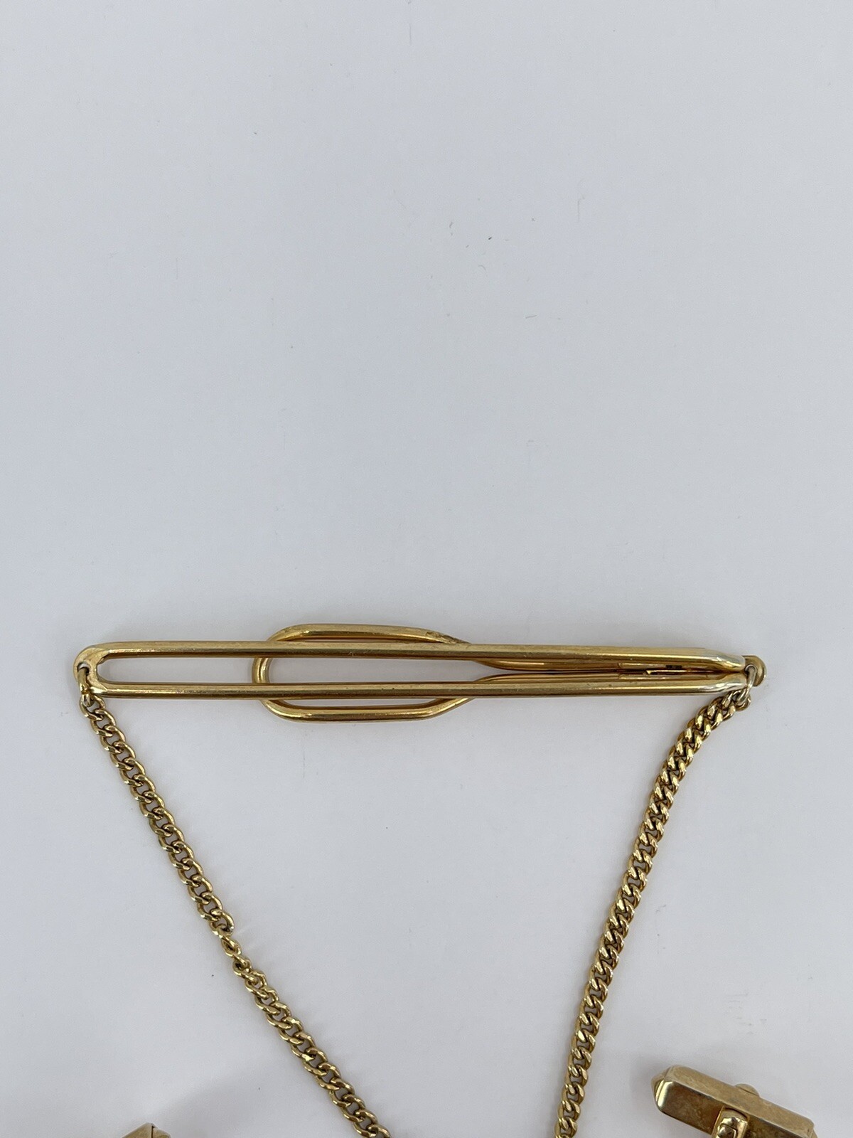 Swank cufflinks and tie clip set gold and silver tone knot bullet back
