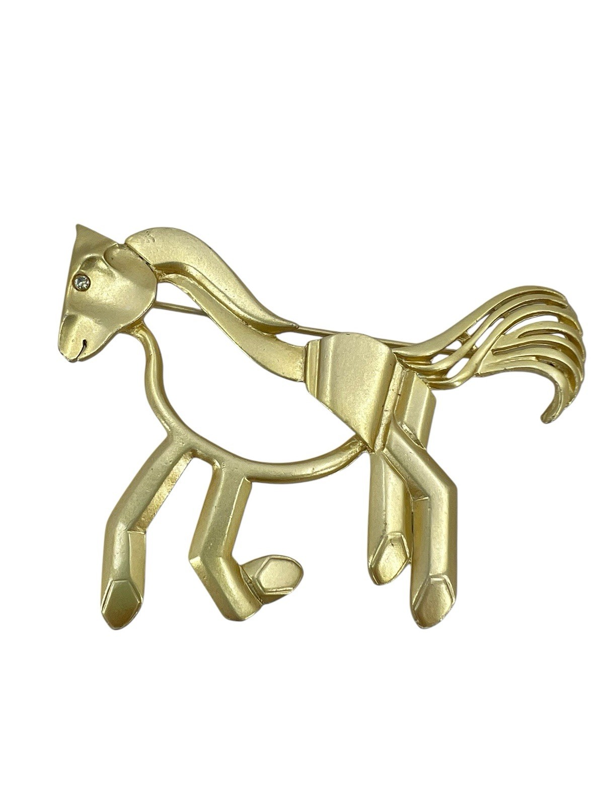 GALLOPING HORSE RHINESTONE BROOCH PIN ABSTRACT BRUTALIST FANTASY WHIMSICAL MAGIC