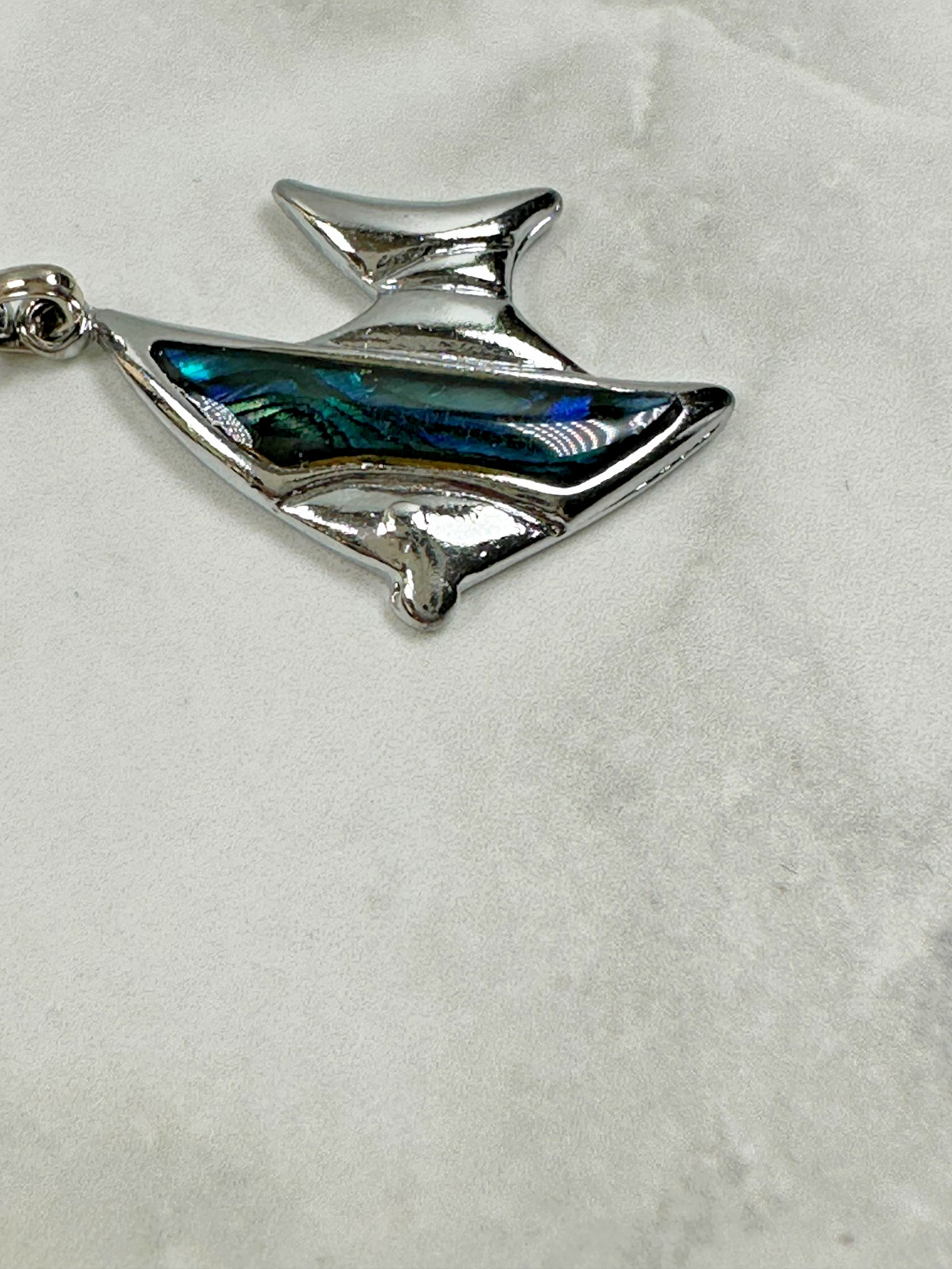 Blue Paua Abalone Shell Angel Fish Pendant Necklace – Silver Tone – 18″
