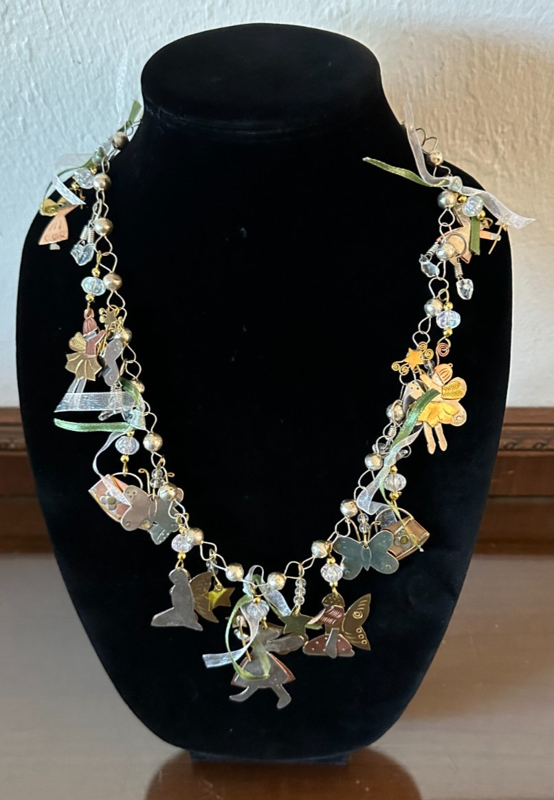 Vintage Charm Necklace, Brass & Silver Angels Kids Children, 19”