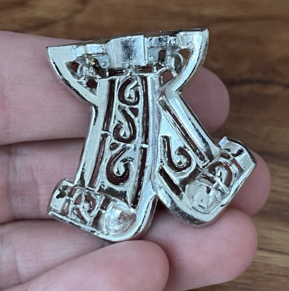 Vintage Coro Duette Bow Art Deco Silver Tone Brooch Dress Clip *Needs Repair*